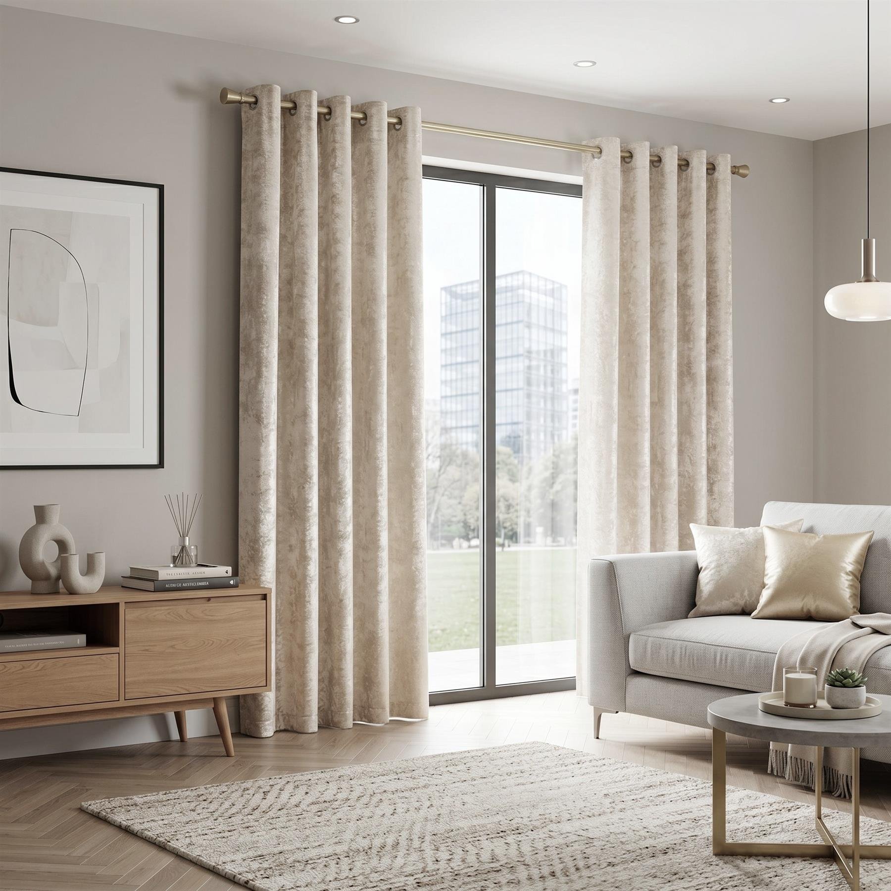 Luxury Living Crushed Velvet Fully Lined Eyelet Curtains 168cm x 229cm - Cream
