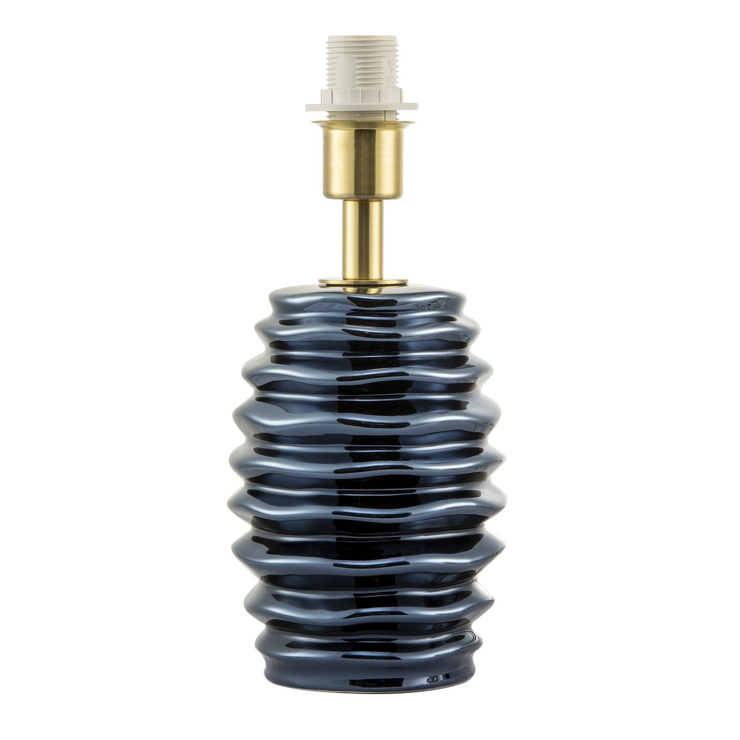 Happy Homewares Metallic Blue Gloss Ceramic Base with Ripple Table Lamp - 11cm