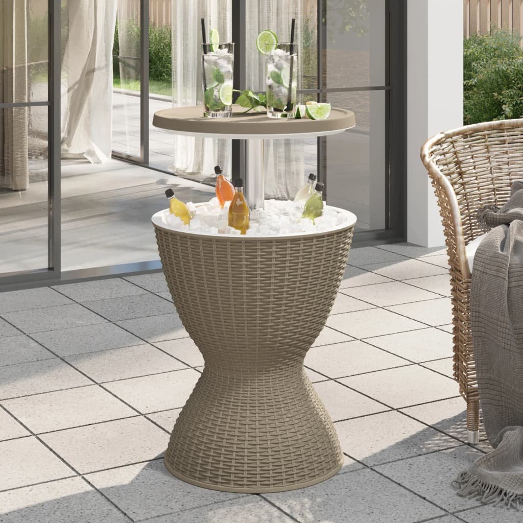 Walplus Poly Rattan 3-in-1 Ice Cooler Table Polypropylene - Light Brown - 82 cm