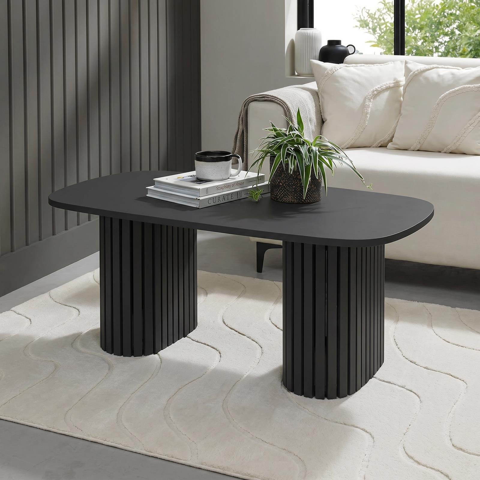 OHS Madison Ribbed Coffee Table - Dark Charcoal