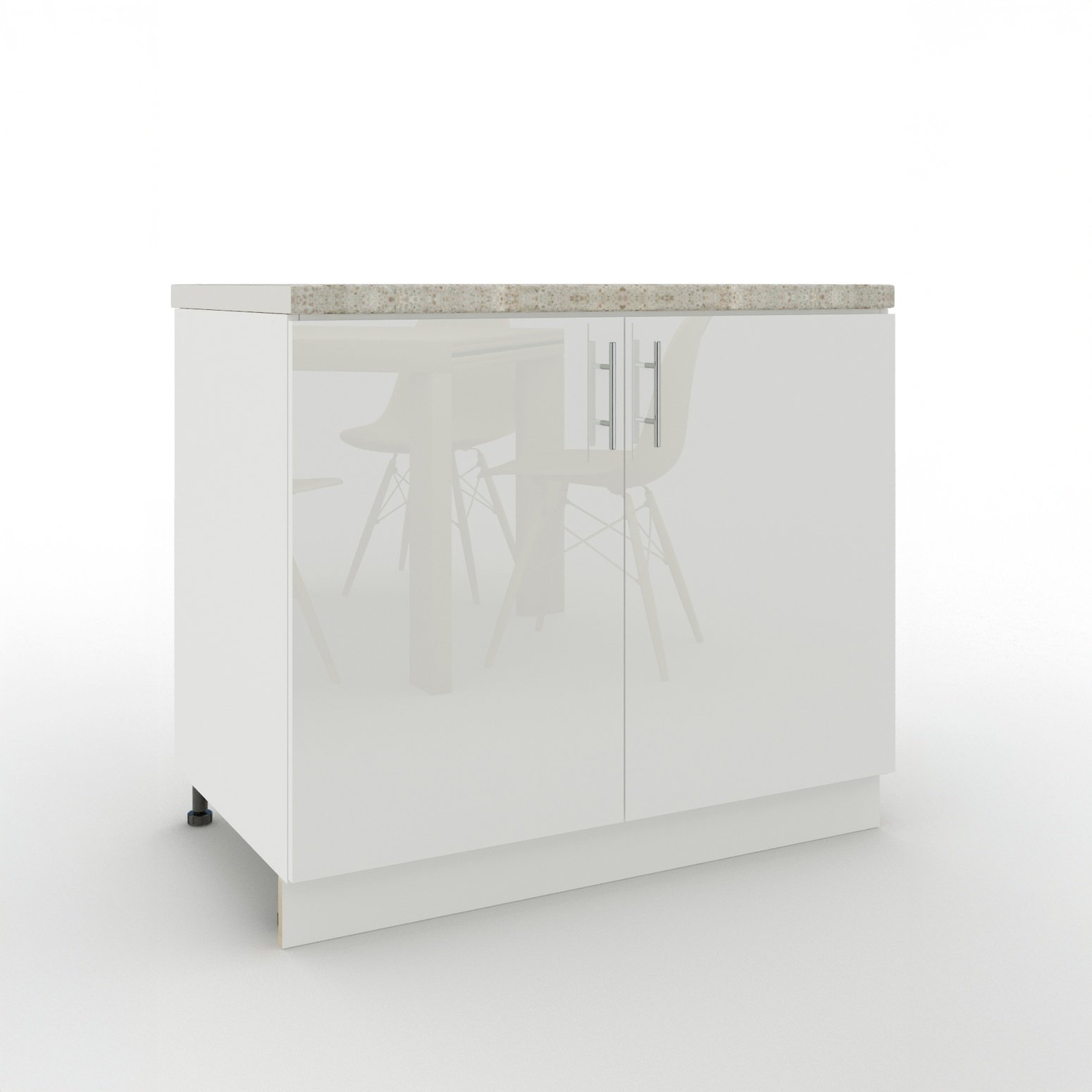 JD Greta 1000mm Adjustable Leg Base Cabinet with 2 Doors & Worktop - White Gloss