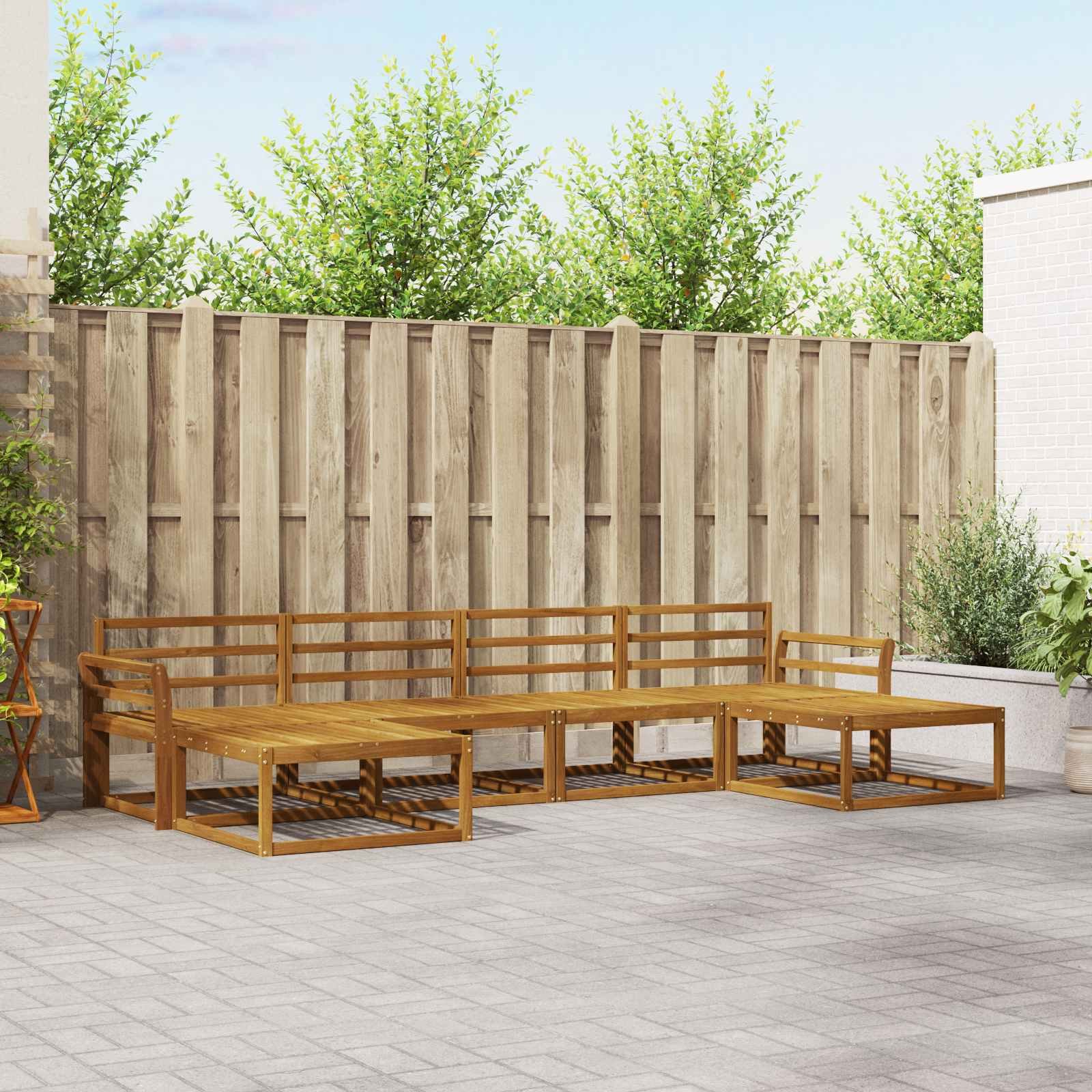 Walplus 6 Piece Solid Acacia Outdoor Sofa Set - Natural - 333 x 162.5 x 73 cm