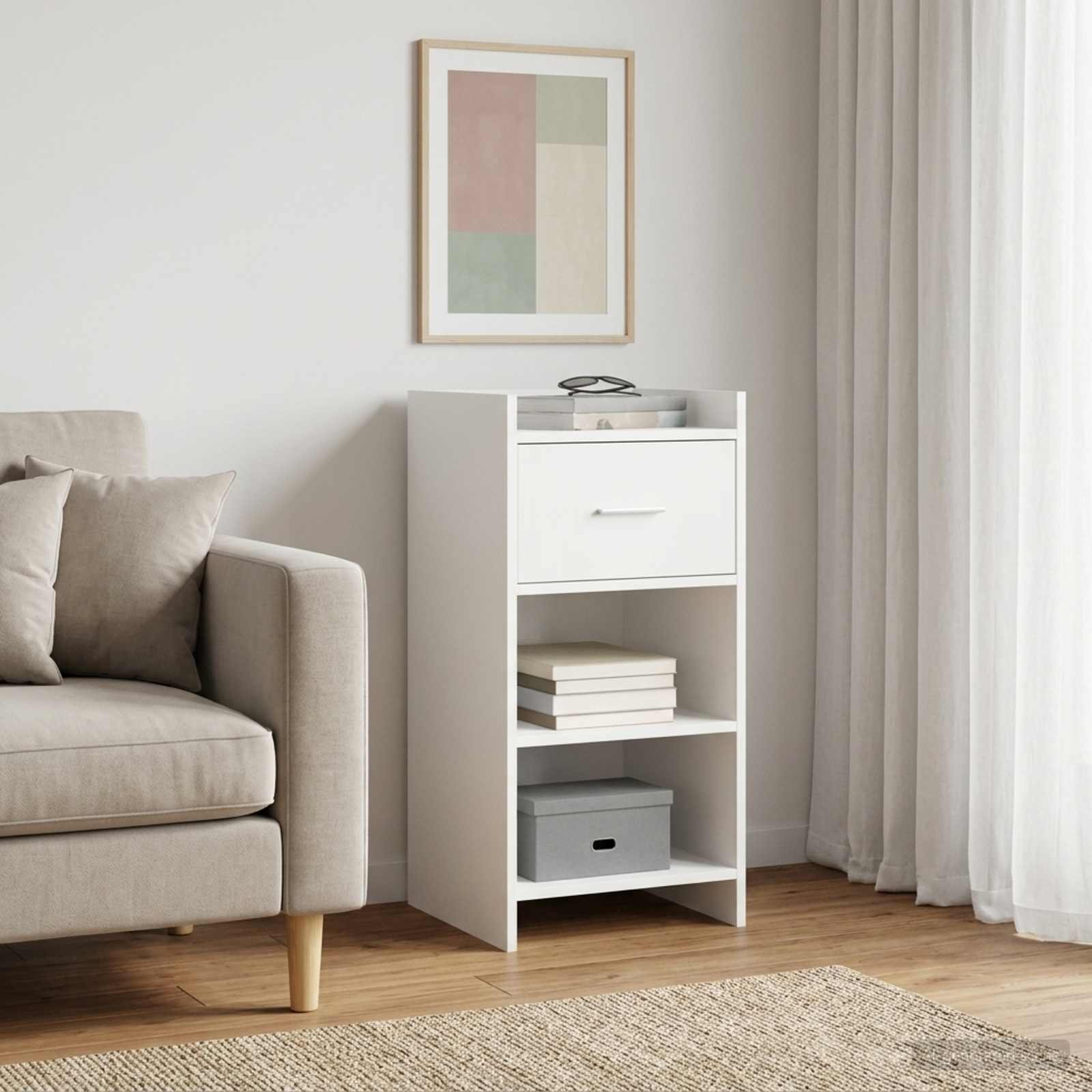 Walplus 1 Drawer Rectangular Engineered Wood Sideboard - White - 40 x 36 x 80 cm