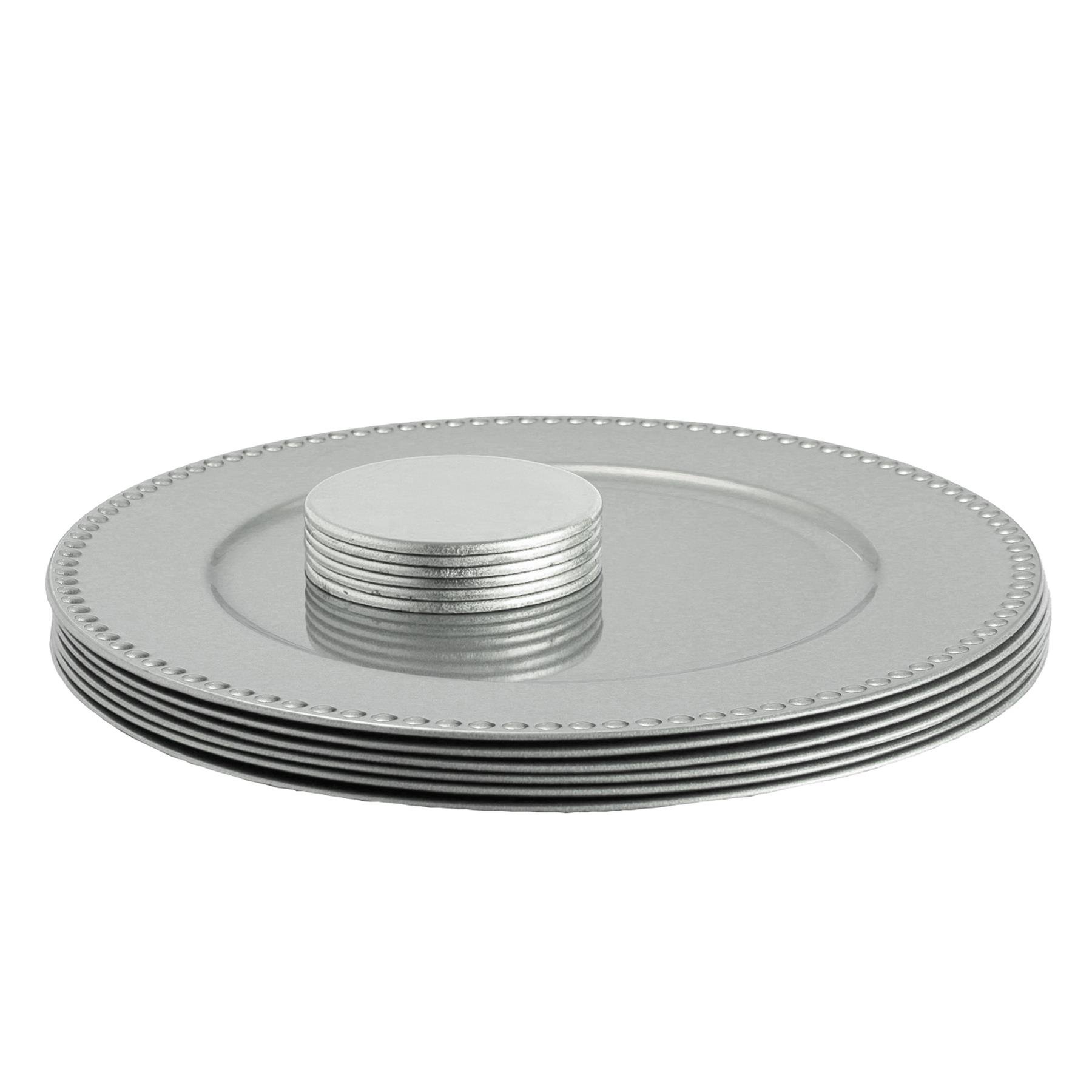 Argon Tableware 12 Piece Round Charger Plates Set - Silver Bead