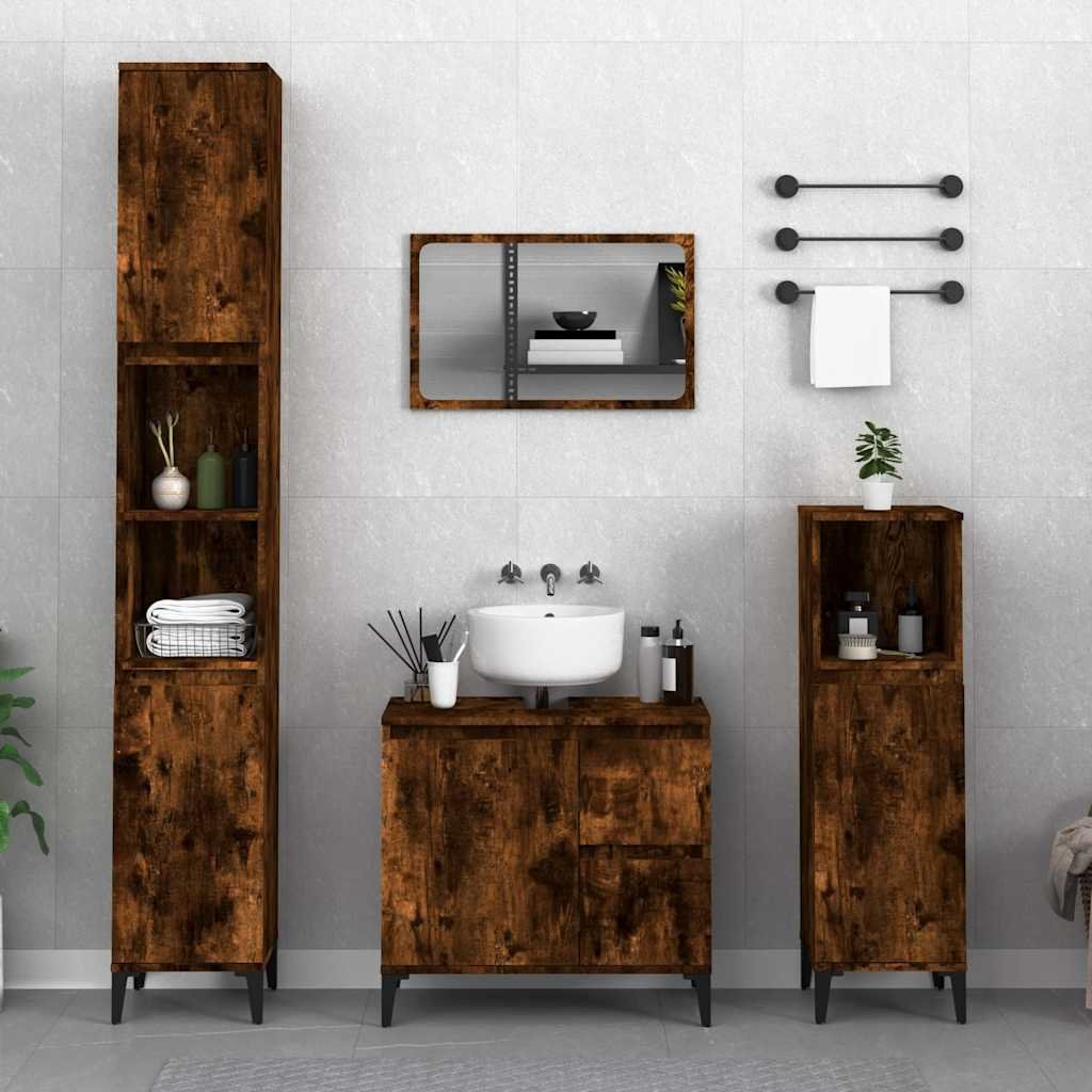 Walplus Engineered Wood Metal Bathroom Cabinet - Smoked Oak - 30 x 30 x 190 cm