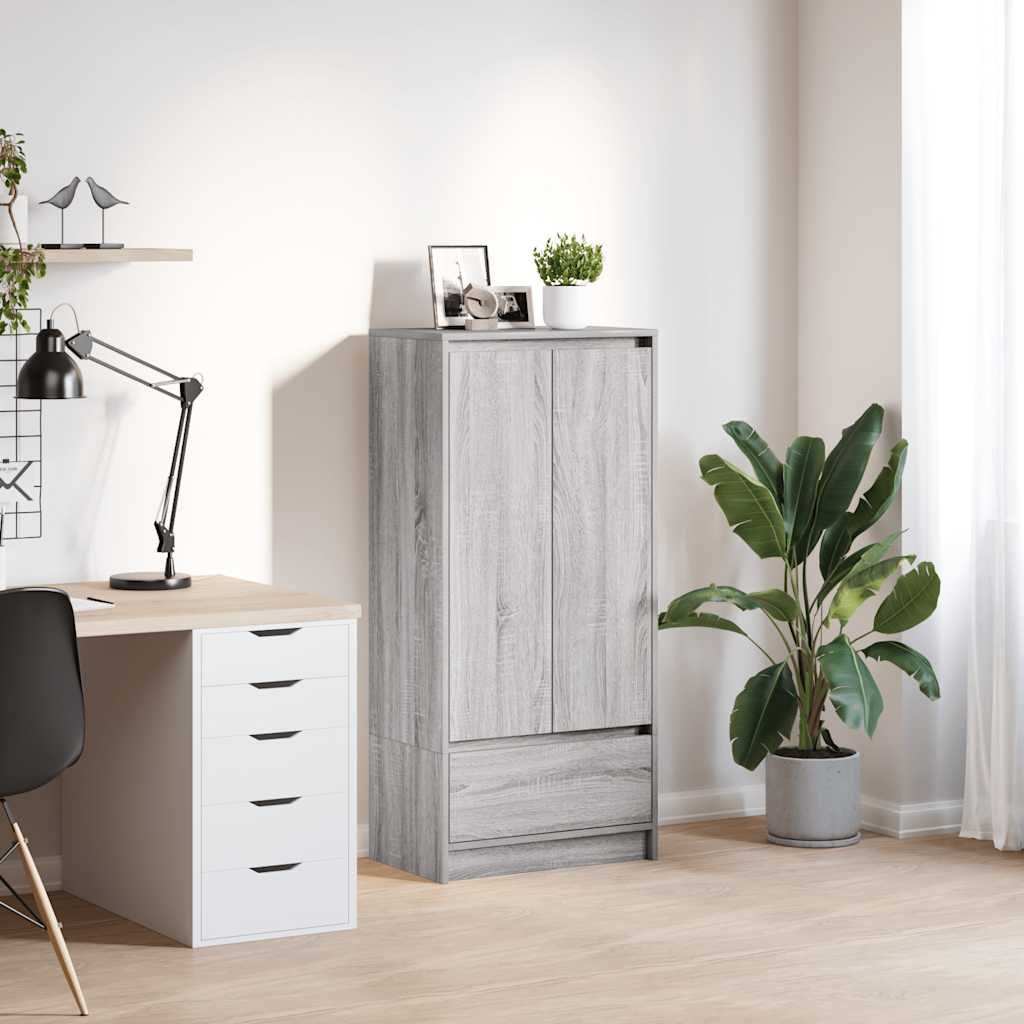 Walplus Engineered Wood Cabinet - Grey and Oak - 55.5 x 34 x 119.5 cm
