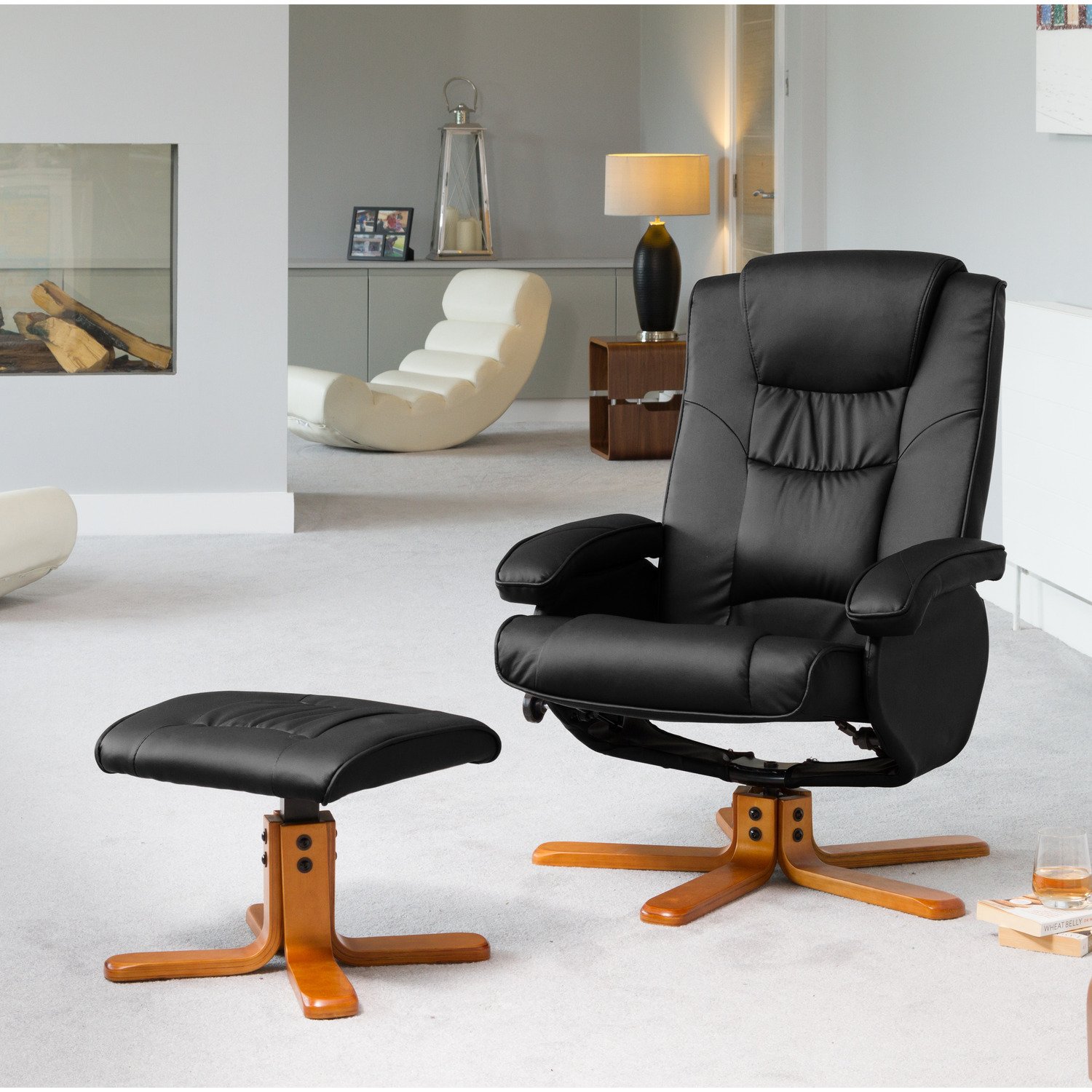 Artemis Home Severn Swivel Recliner Chair and Stool - Black