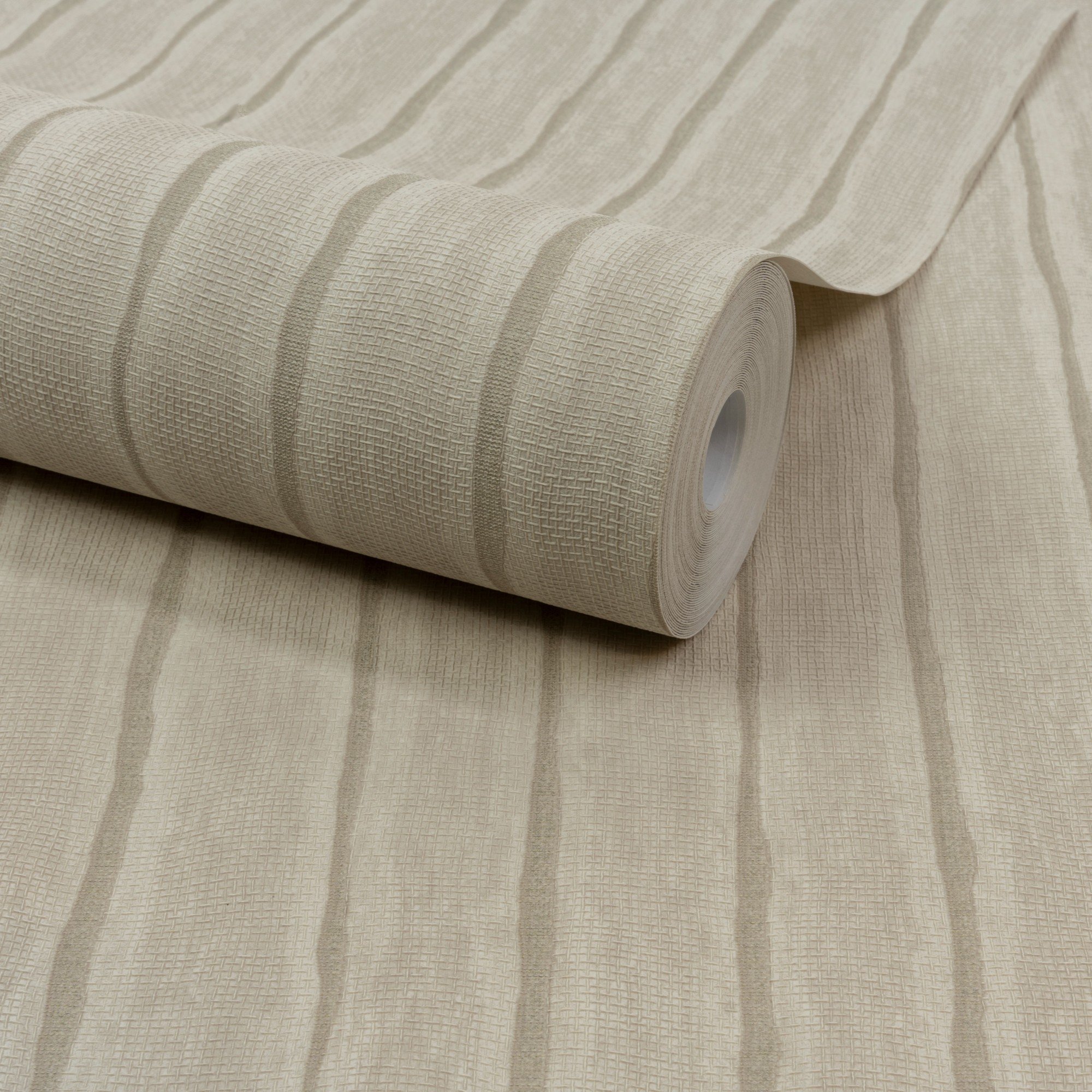 Grandeco Boutique Kalema Fabric Stripe Embossed Wallpaper - Beige Taupe