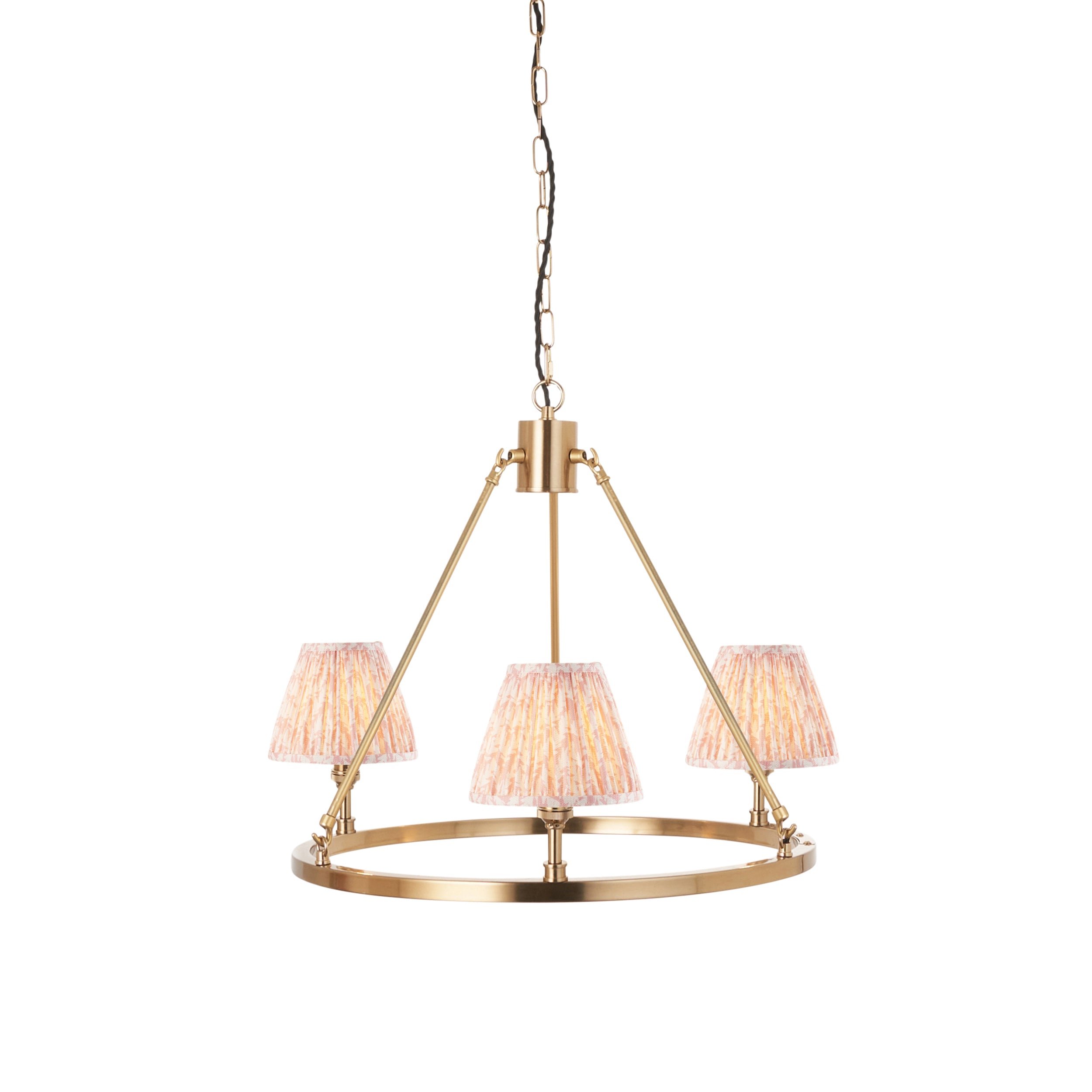 Loops Direct 66cm Diameter Steel and Fabric Pendant Light - Brushed Aged Brass