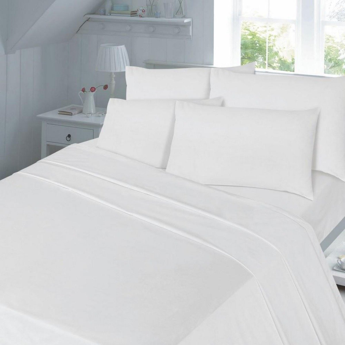 HomeSpace Direct T180 Percale White Duvet Cover Set - Single