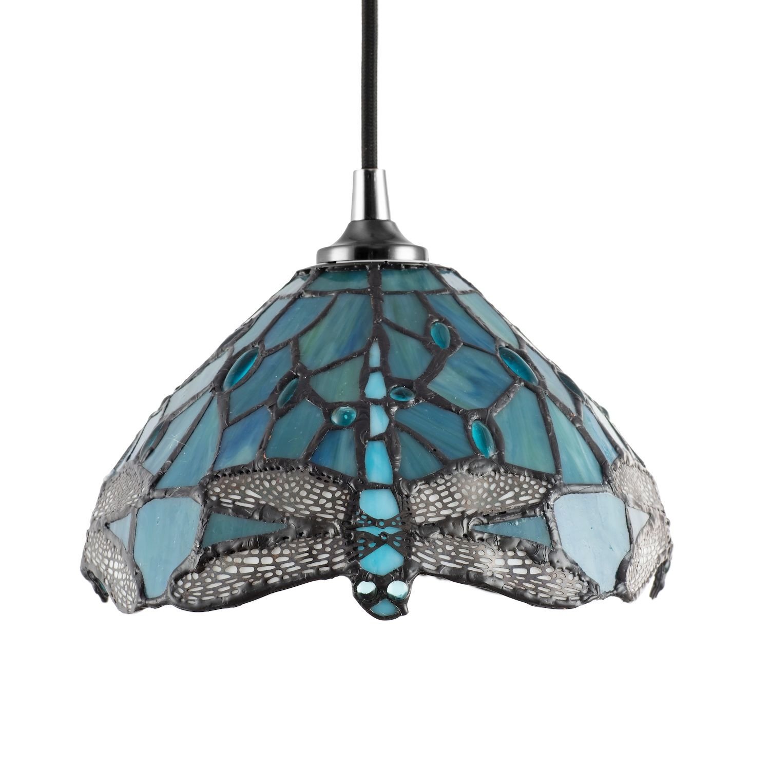 Happy Homewares Emerald Green Dragonfly Stained Glass Pendant Shade - 20cm