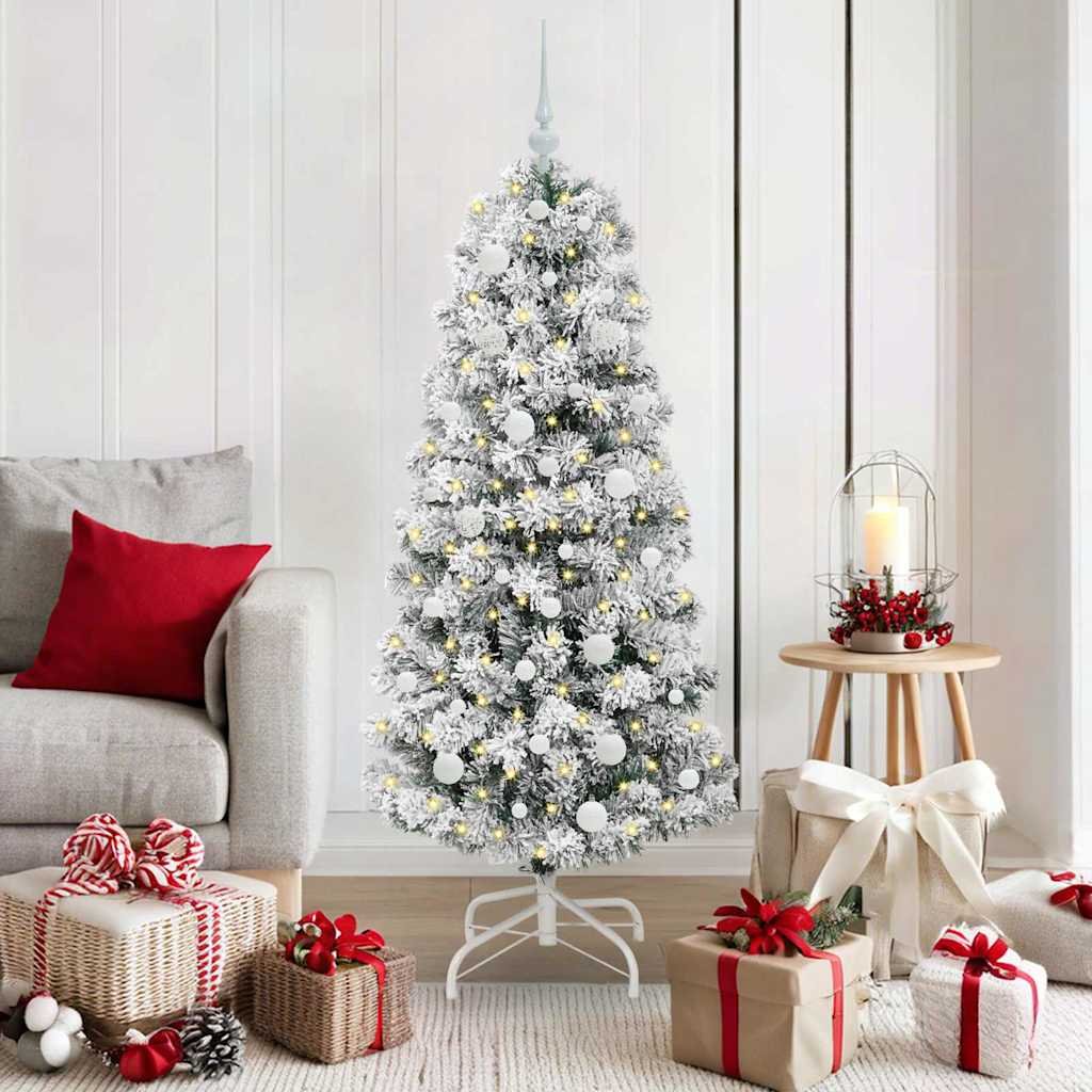 Walplus PVC Hinged White Ornaments Artificial Christmas Tree - Green - 150 cm