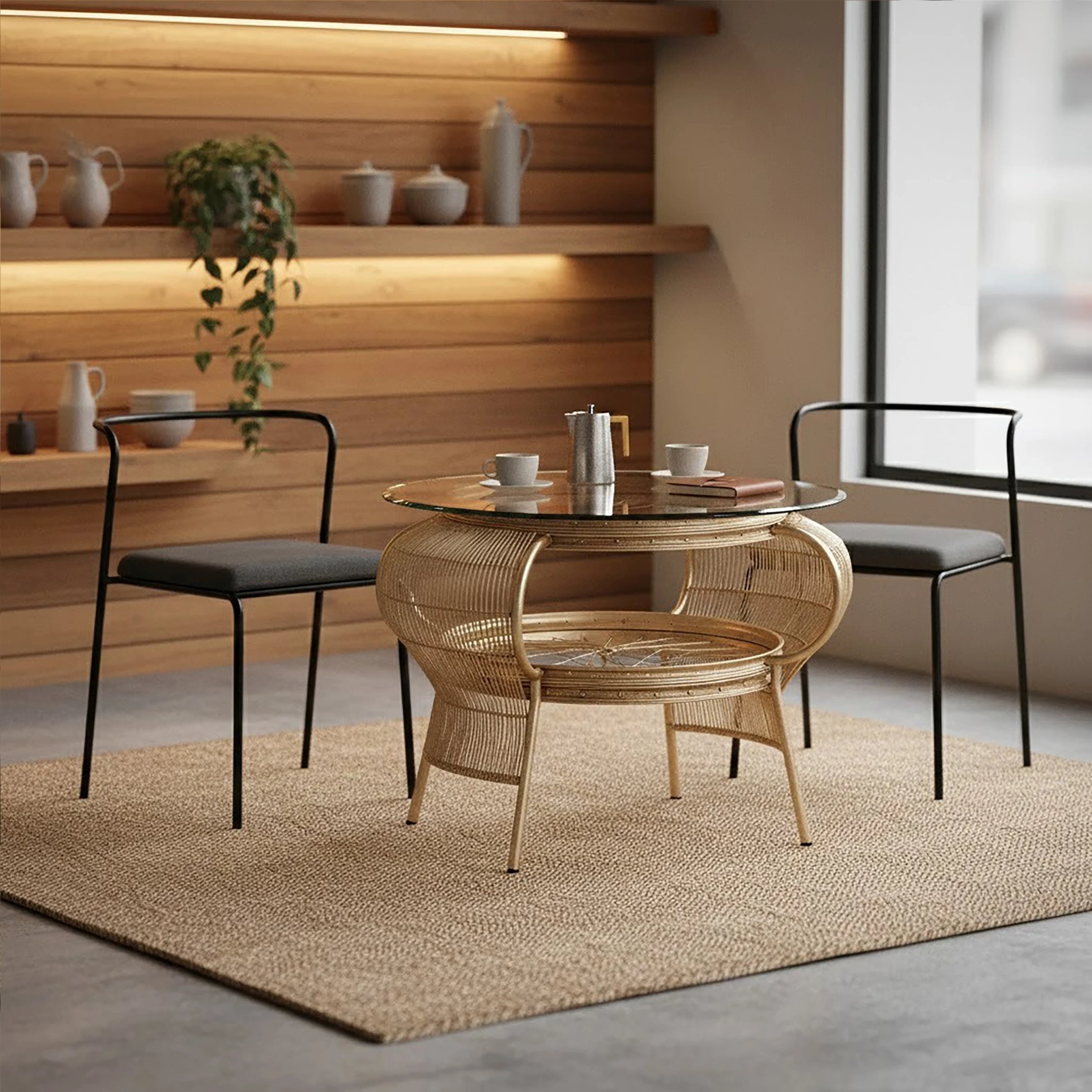 Orsina Mantis Round Glass Coffee Table – Champagne Gold