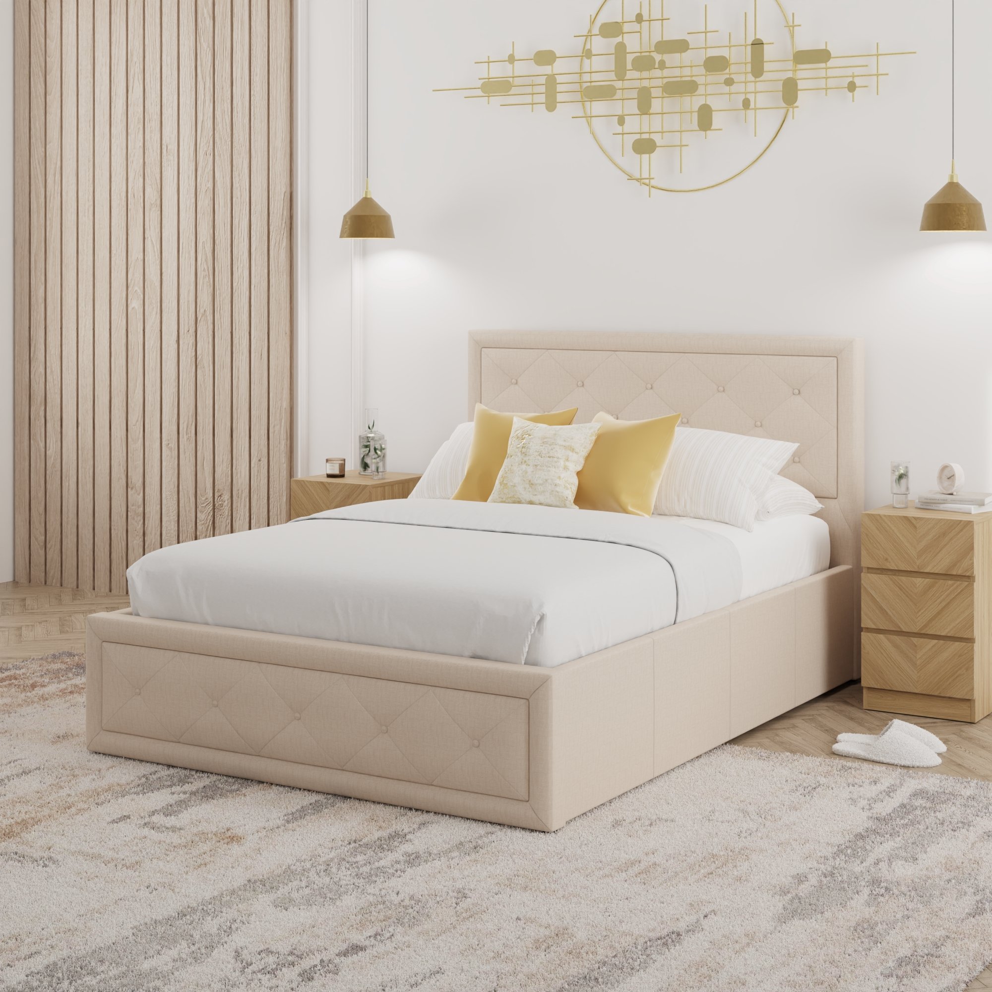 GFW Hollywood King Size Fabric End Lift Ottoman Bed - Natural