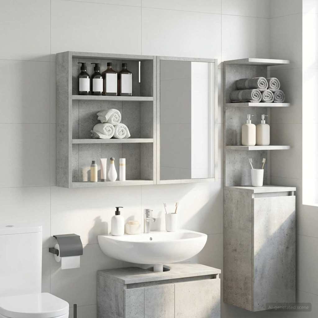 Walplus Engineered Wood Bathroom Wall Cabinet - Concrete Grey - 40 x 10 x 50 cm
