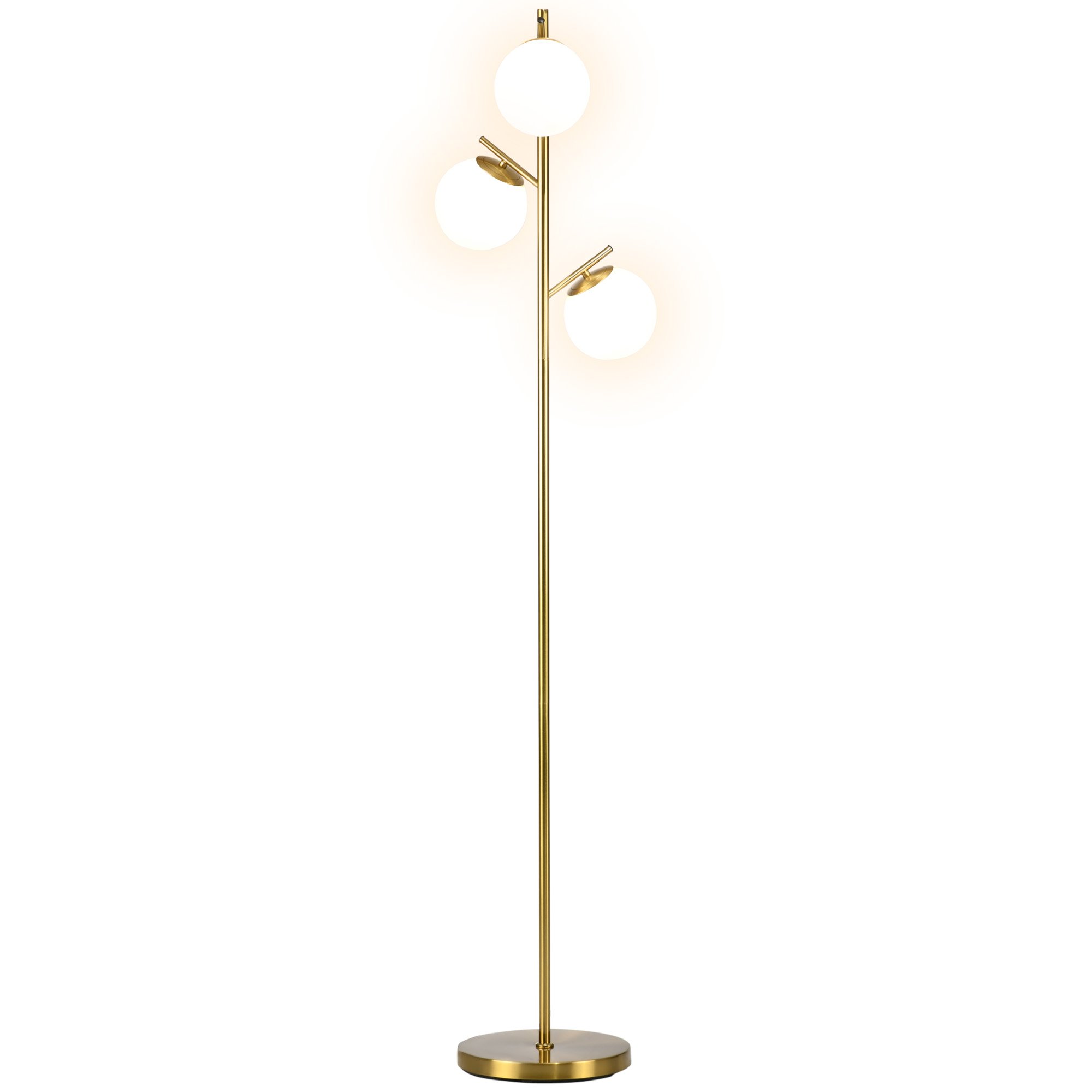 HOMCOM 3 Light Globe Glass Tree Floor Lamp - Gold