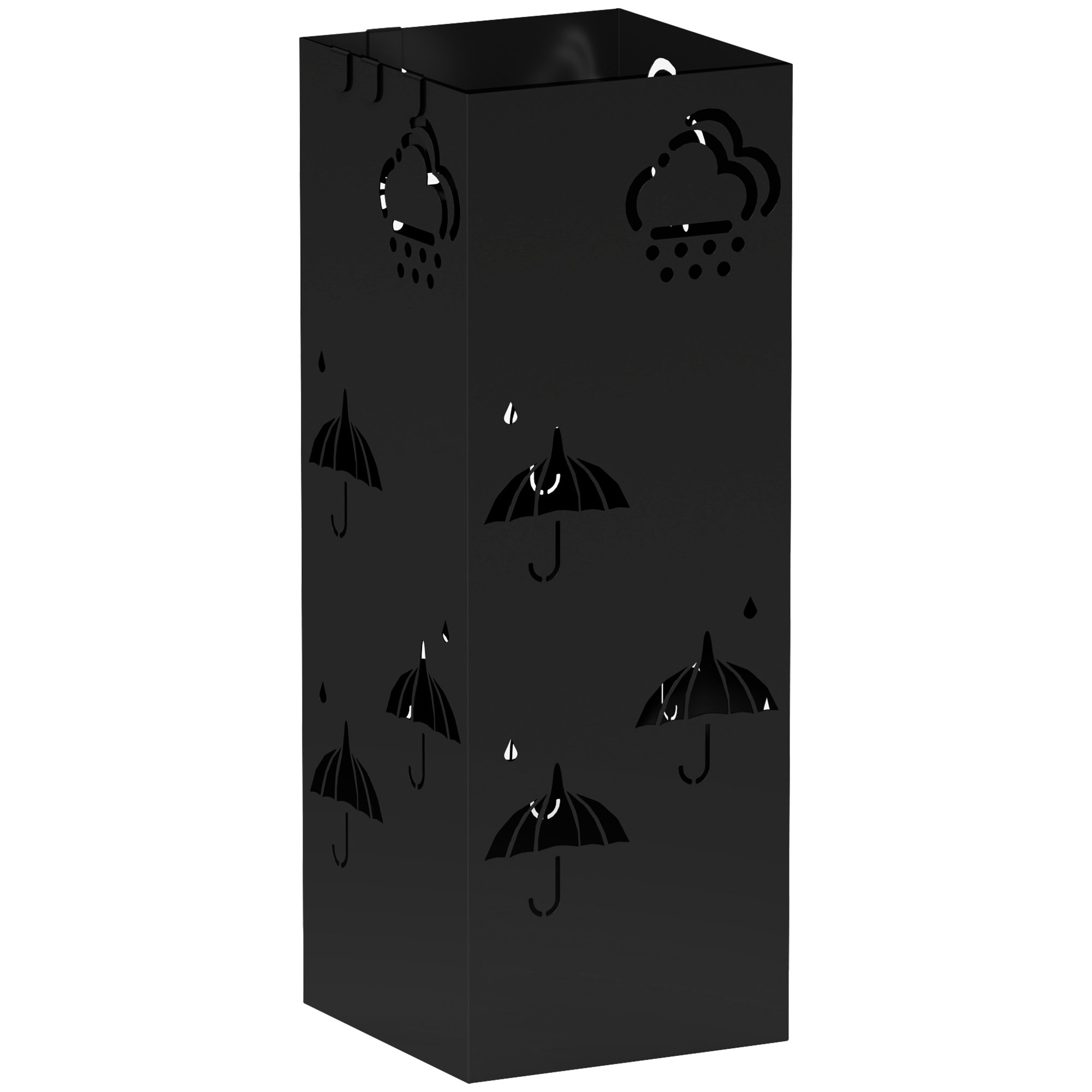 HOMCOM Square Metal Umbrella Stand with Removable Drip Tray - Black