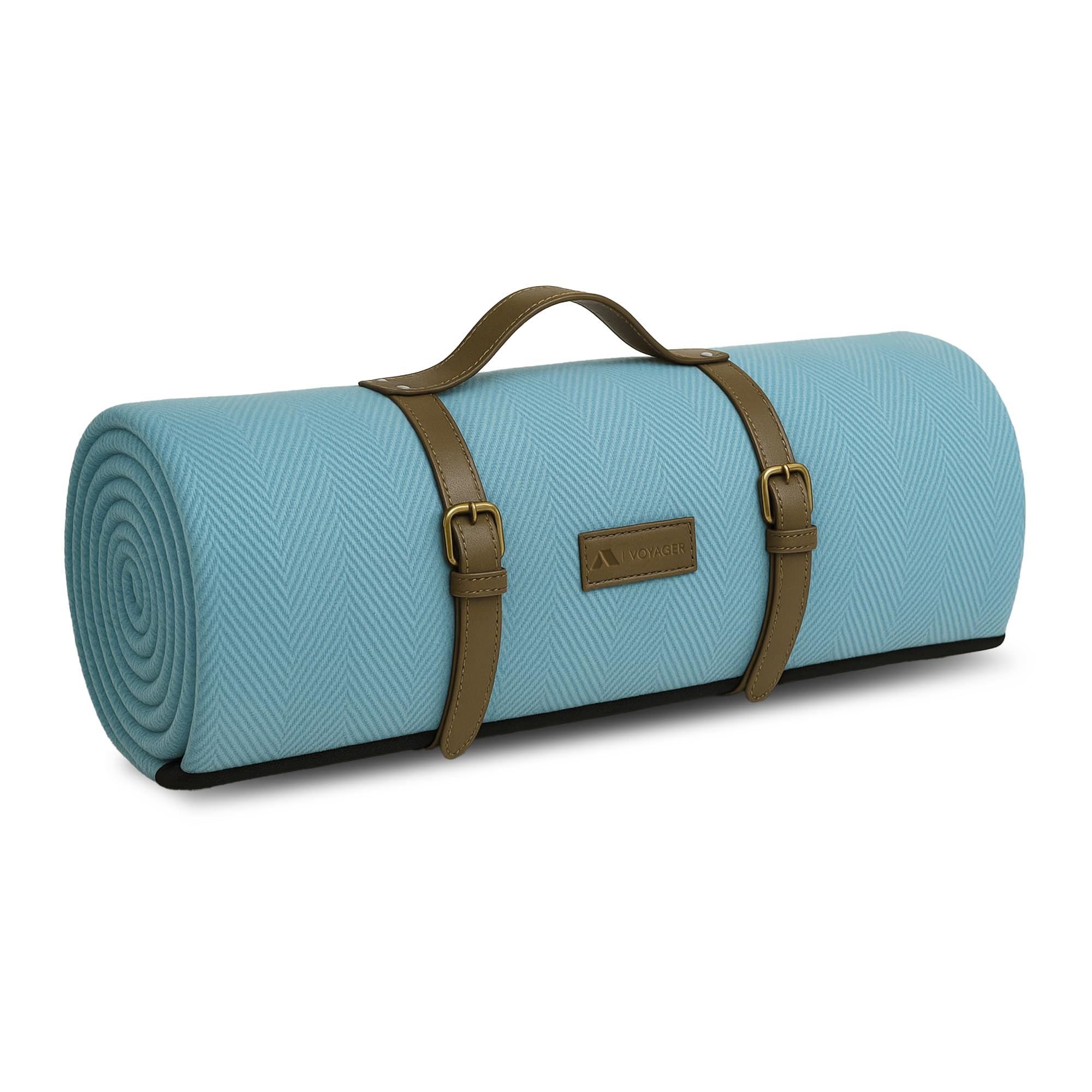Voyager Herringbone Fleece Extra Large Picnic Blanket - Blue