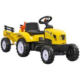 HOMCOM 3 Years Plus Kids Trailer Shovel and Rake Ride on Tractor Toy – Yellow
