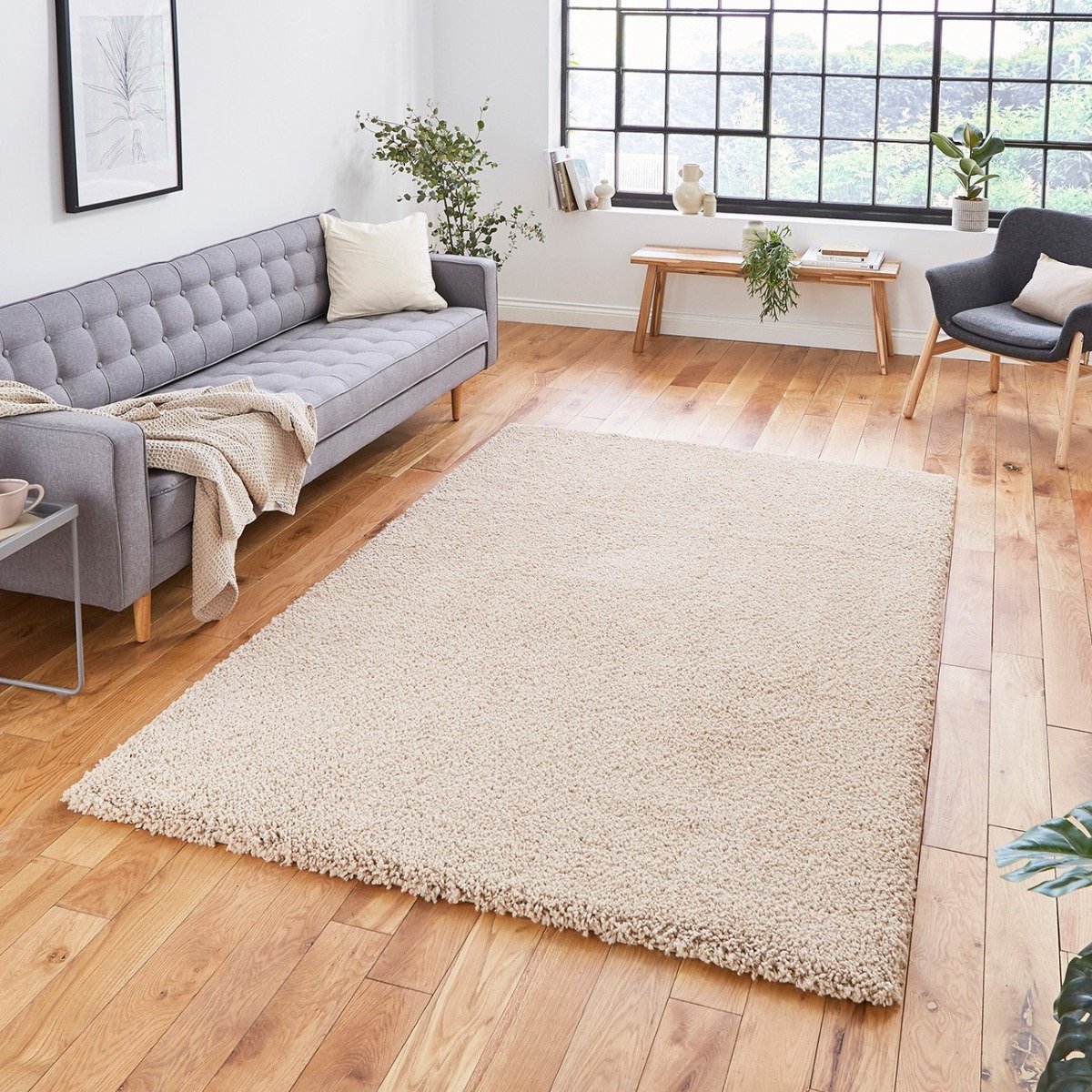 Mega Flooring Beige Shaggy Plain Rug - 120 x 170cm