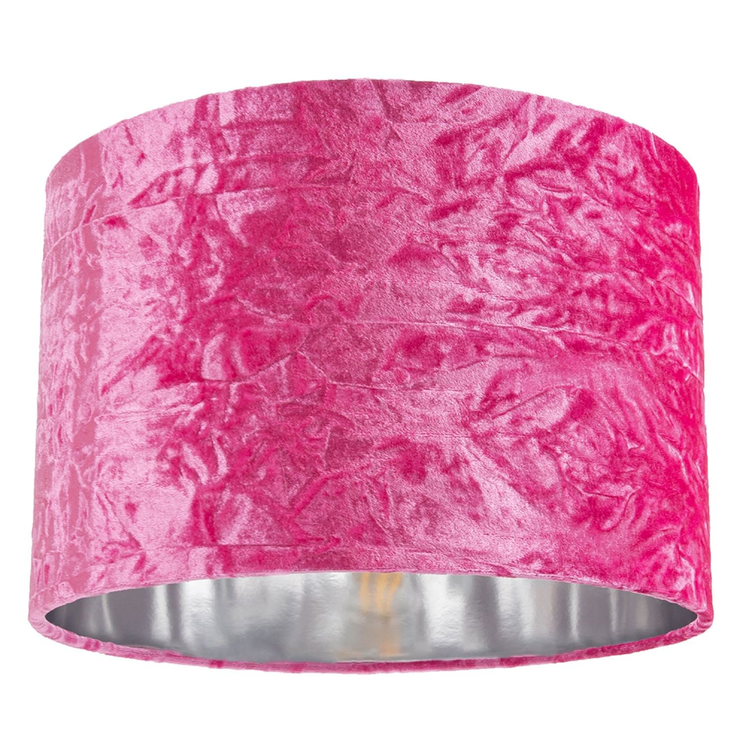 Happy Homewares Pink Crushed Velvet with Shiny Silver Inner Lampshade - 30cm