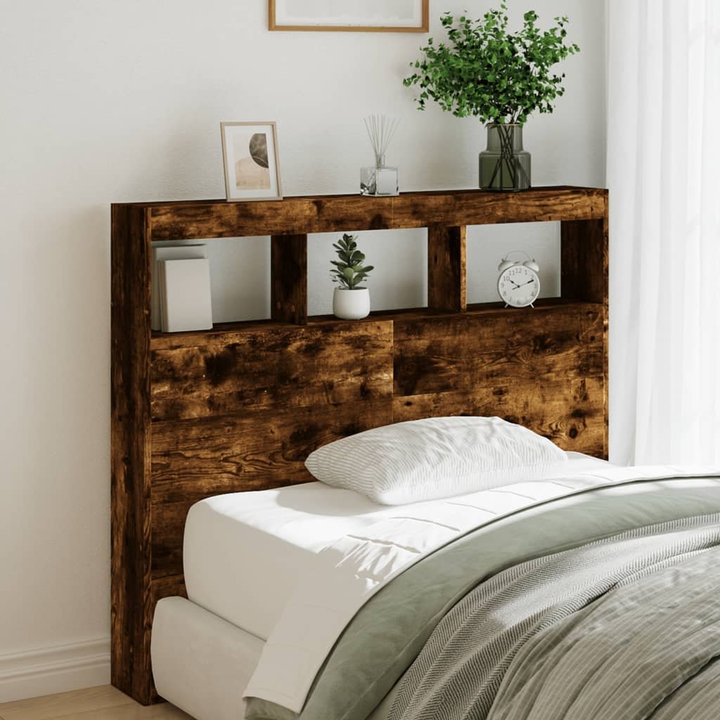 Walplus Engineered Wood LED Headboard Cabinet - Dark Oak - 120 x 17 x 102 cm
