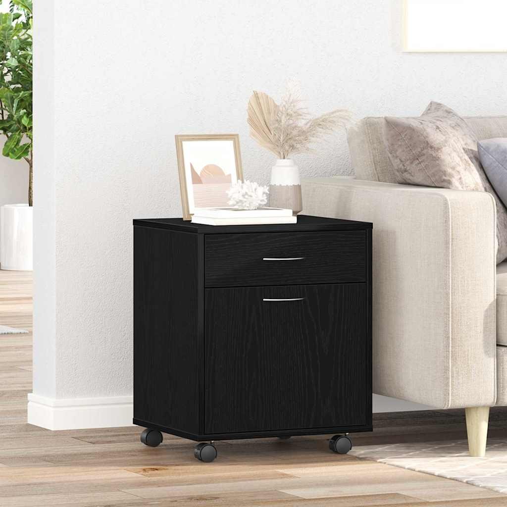 Walplus Engineered Wood Wheels Rolling Cabinet - Black Ash - 45 x 38 x 54 cm