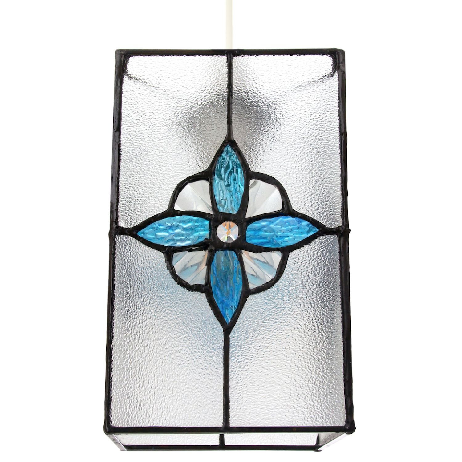 Happy Homewares Teal Clear Glass Tiffany with Coloured Pendant Shade - 14cm