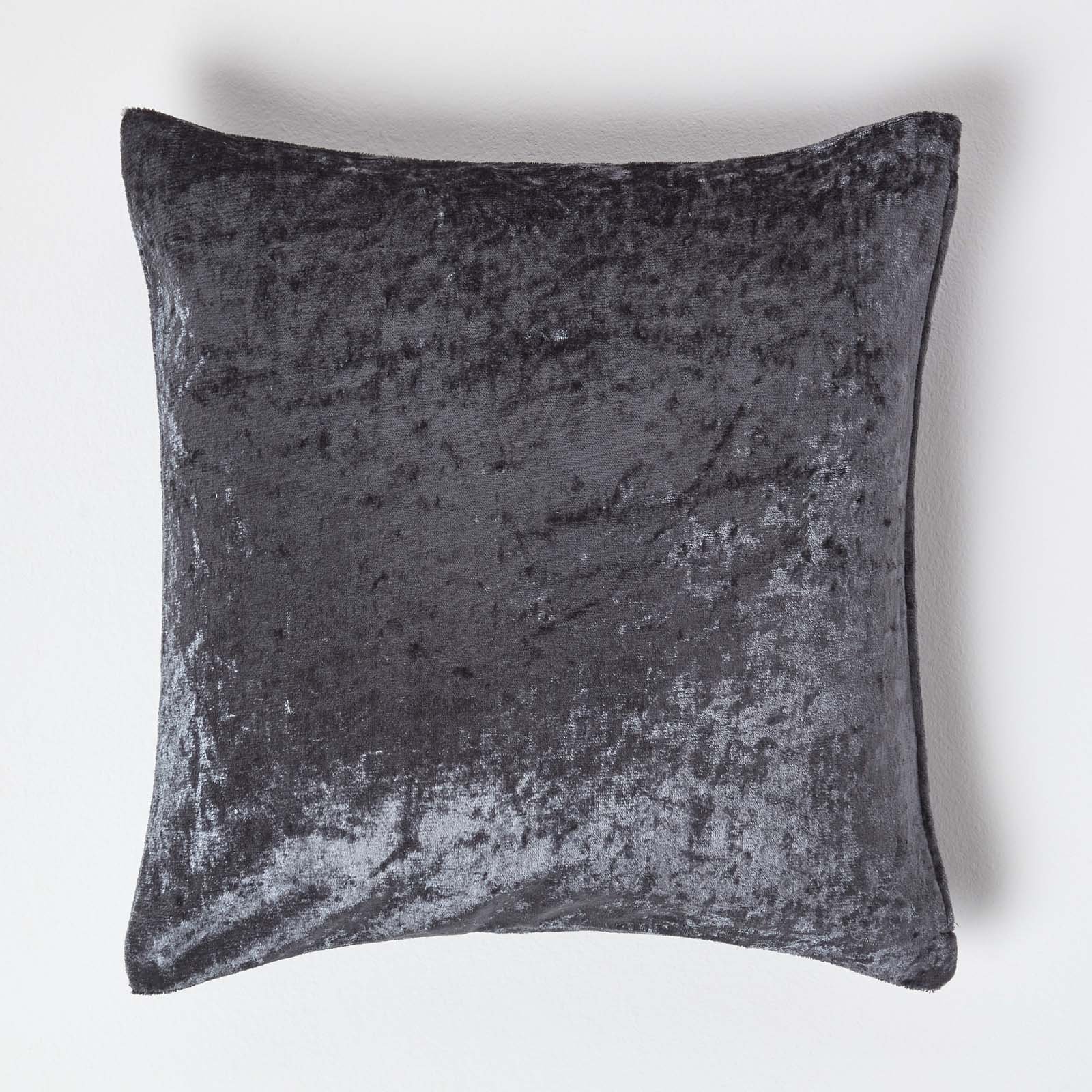 Homescapes Dark Grey Crushed Velvet Cushion Cover - 45 x 45 cm