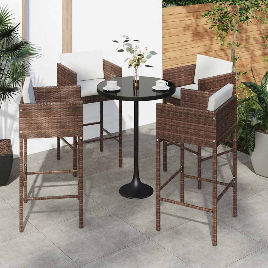 Walplus 4 Piece Poly Rattan With Cushions Bar Stools - Brown - 50 x 48 x 100 cm