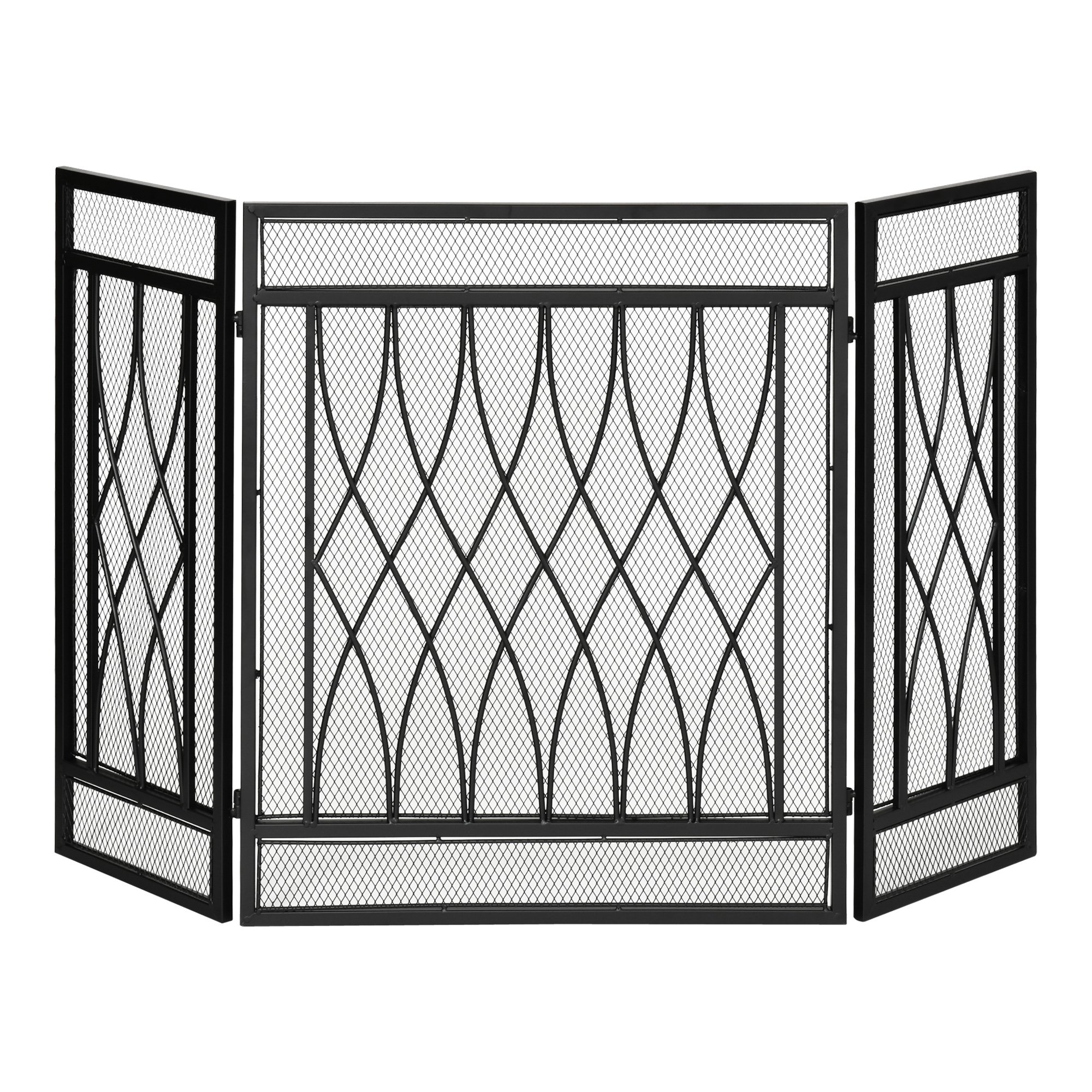 HOMCOM 126cm 3Panel Metal Folding Fireplace Screen with Mesh Pattern
