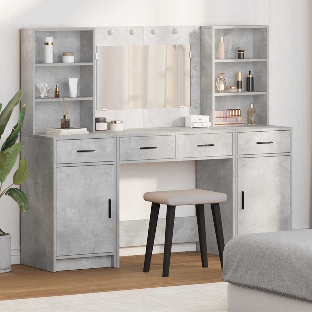 Walplus 3 Piece Dressing Table Set - Concrete Grey - 158.5 x 41 x 135 cm