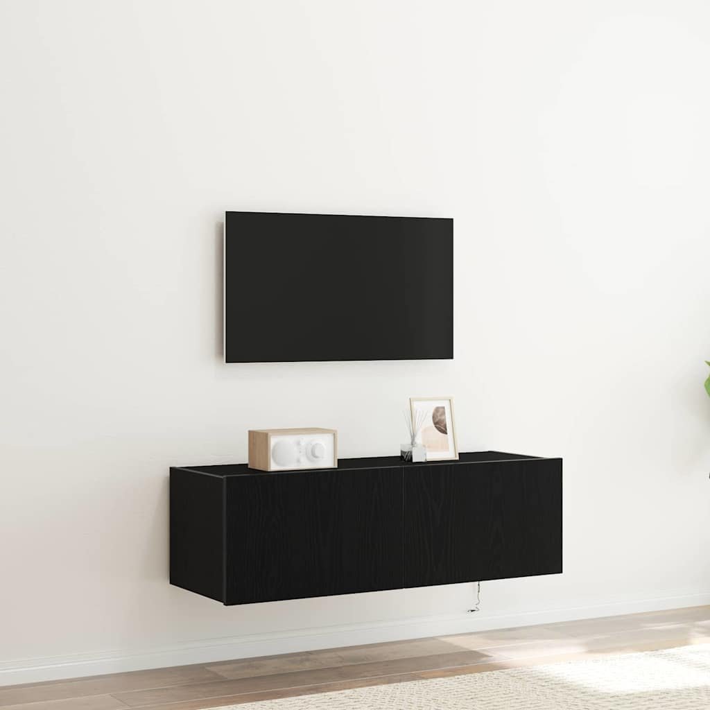 Walplus 2 Piece Engineered Wood TV Wall Cabinet - Black Oak - 100 x 35 x 31 cm