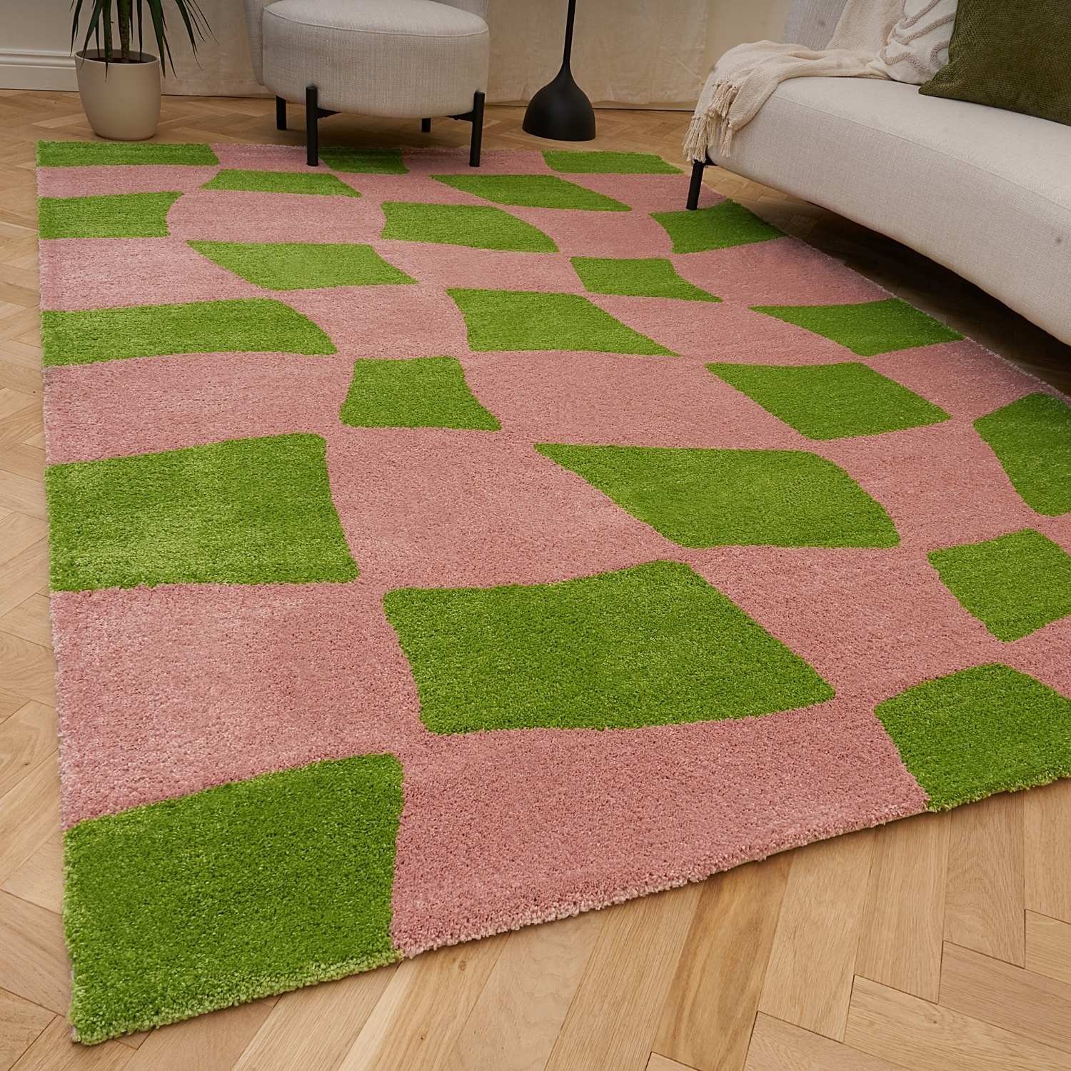 The Rugs Pink and Green Joli Chequered Rug - 80 x 150cm