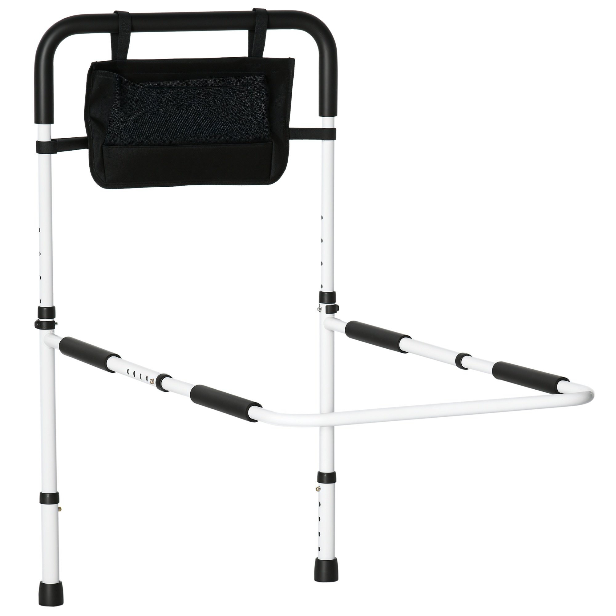 HOMCOM Height Adjustable Steel Storage Pocket Safety Bed Rail – White