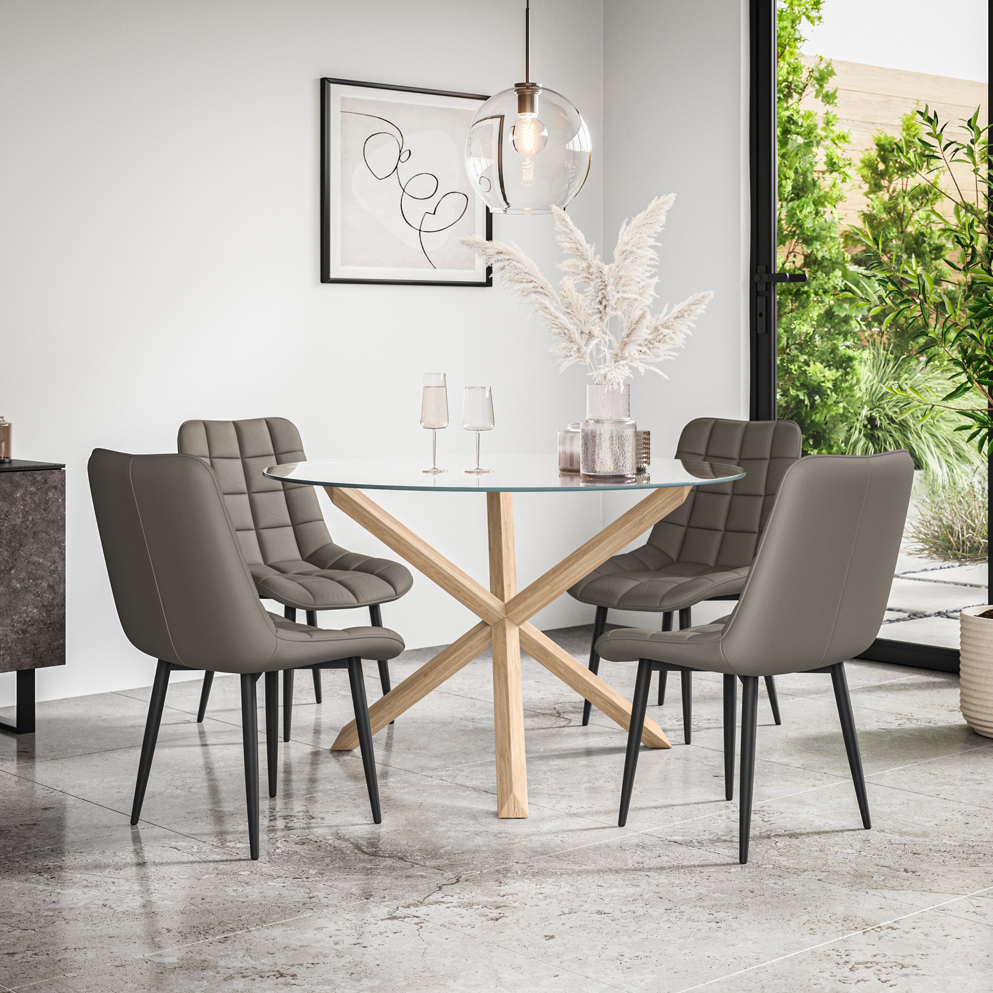 Furniture Online Malvern Nova Glass Top Dining Table & 4 Grey Chairs