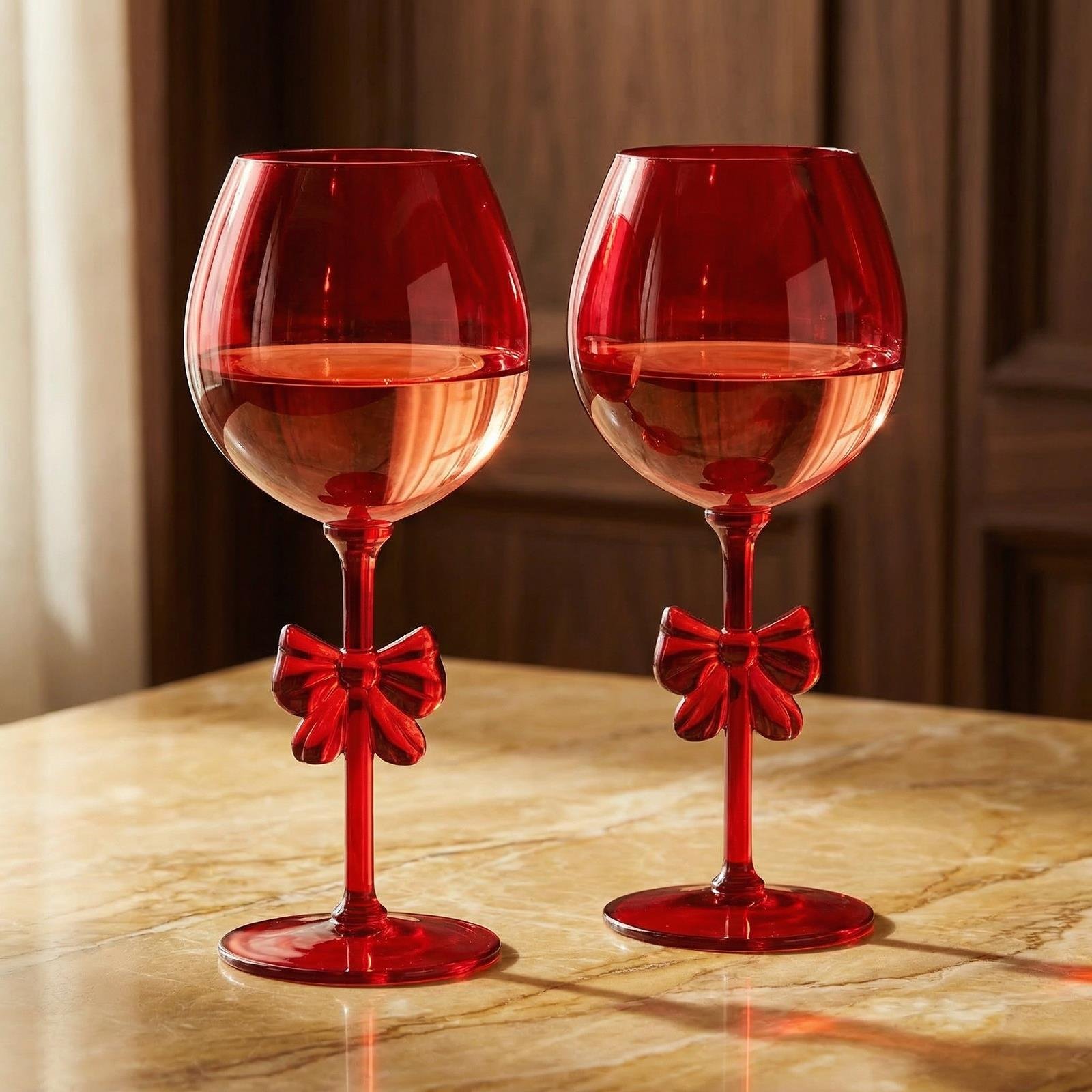 OHS 2 Pack Plastic Bow Wine Glasses - Red