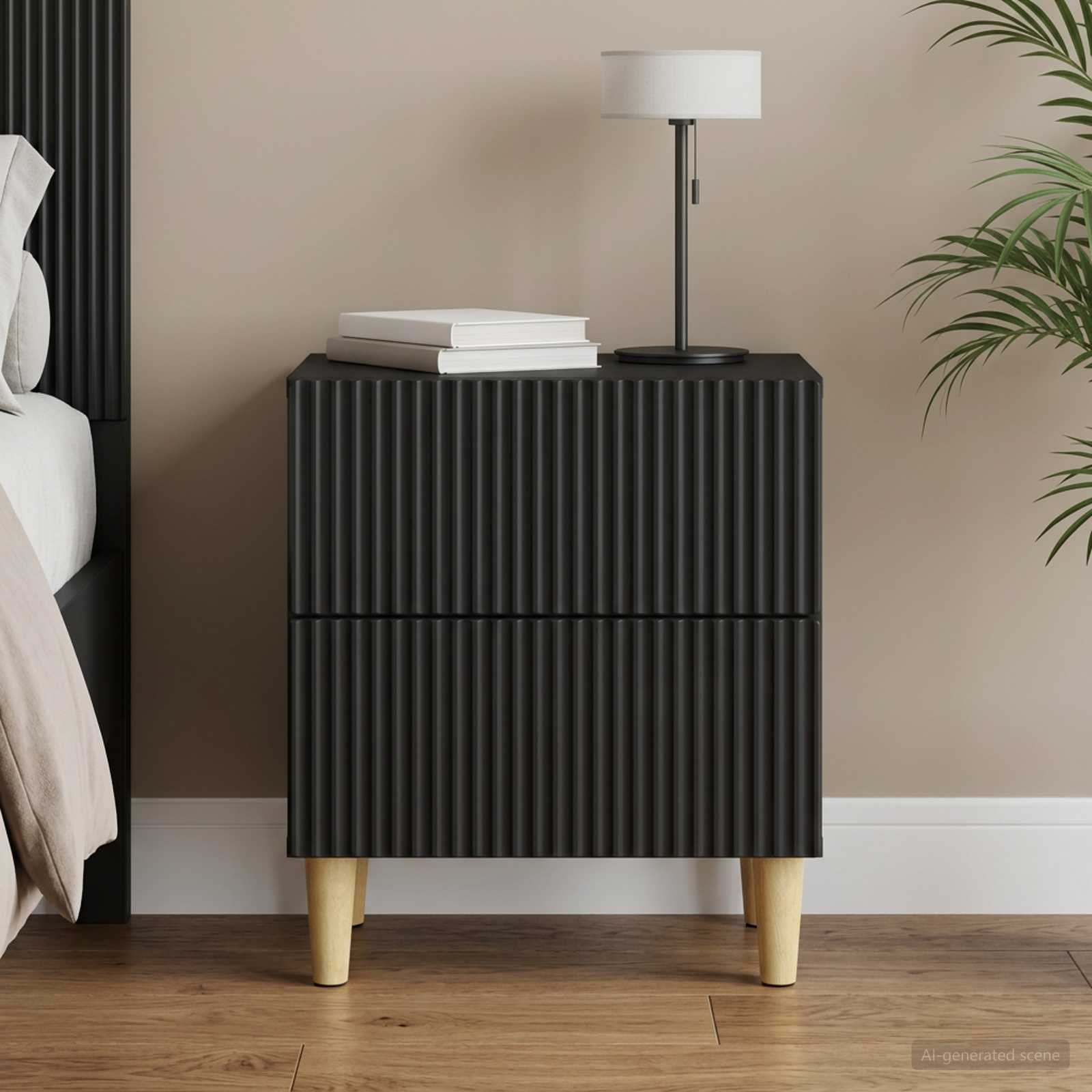 Walplus Engineered Wood Bedside Cabinet - Black - 43 x 34.5 x 48 cm