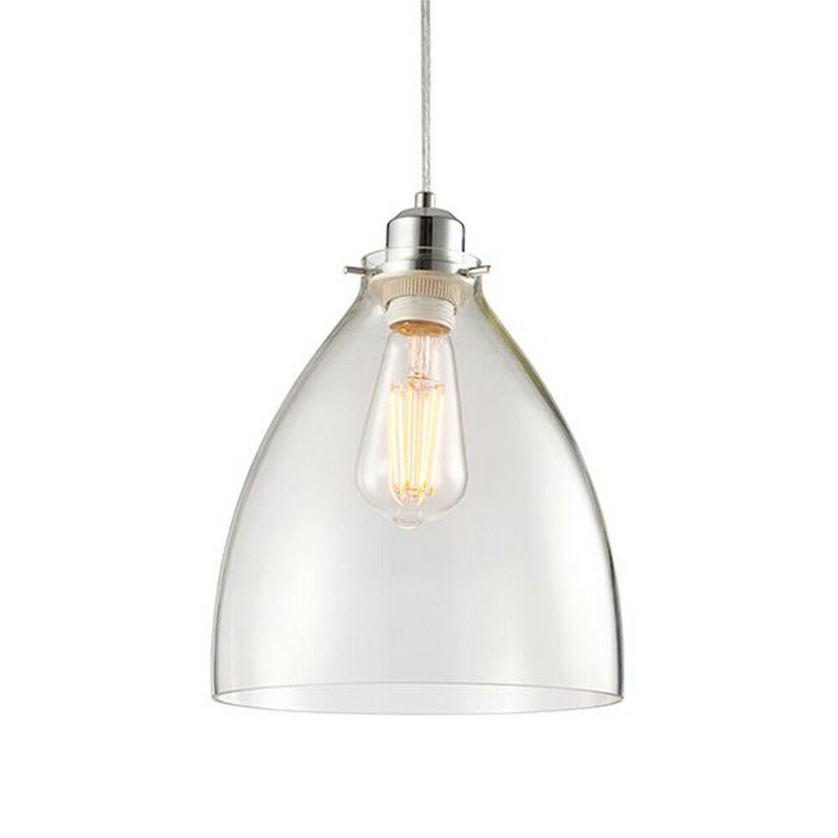 Loops Direct Glass and Steel Pendant Light Shade - Clear Glass and Chrome