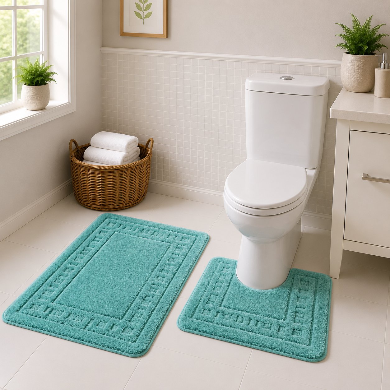New Edge Blinds Miami Bath Mat & Pedestal Set - Duck Egg