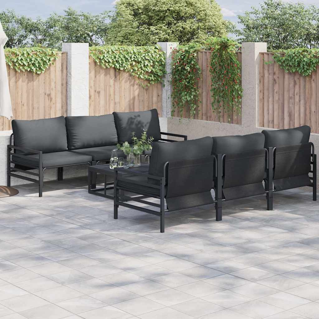 Walplus 7 Piece Steel Garden Sofa Set - Black - 240 x 80 x 71 cm