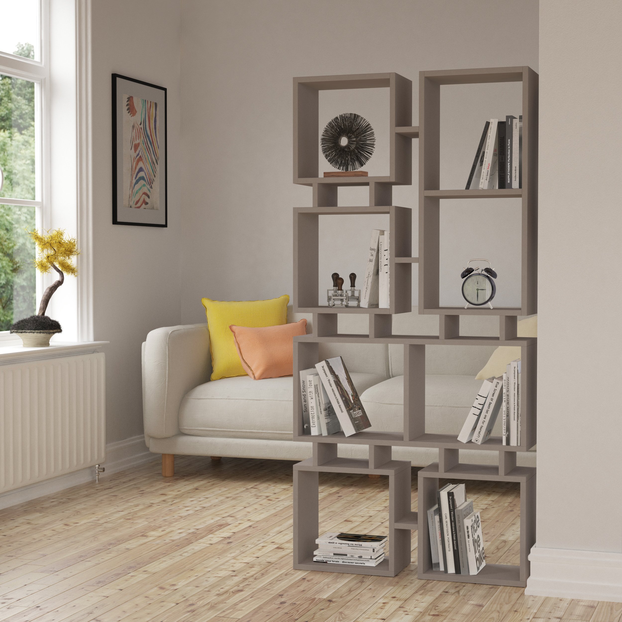 Decortie Rail Backless Open Room Divider Bookcase - Mocha