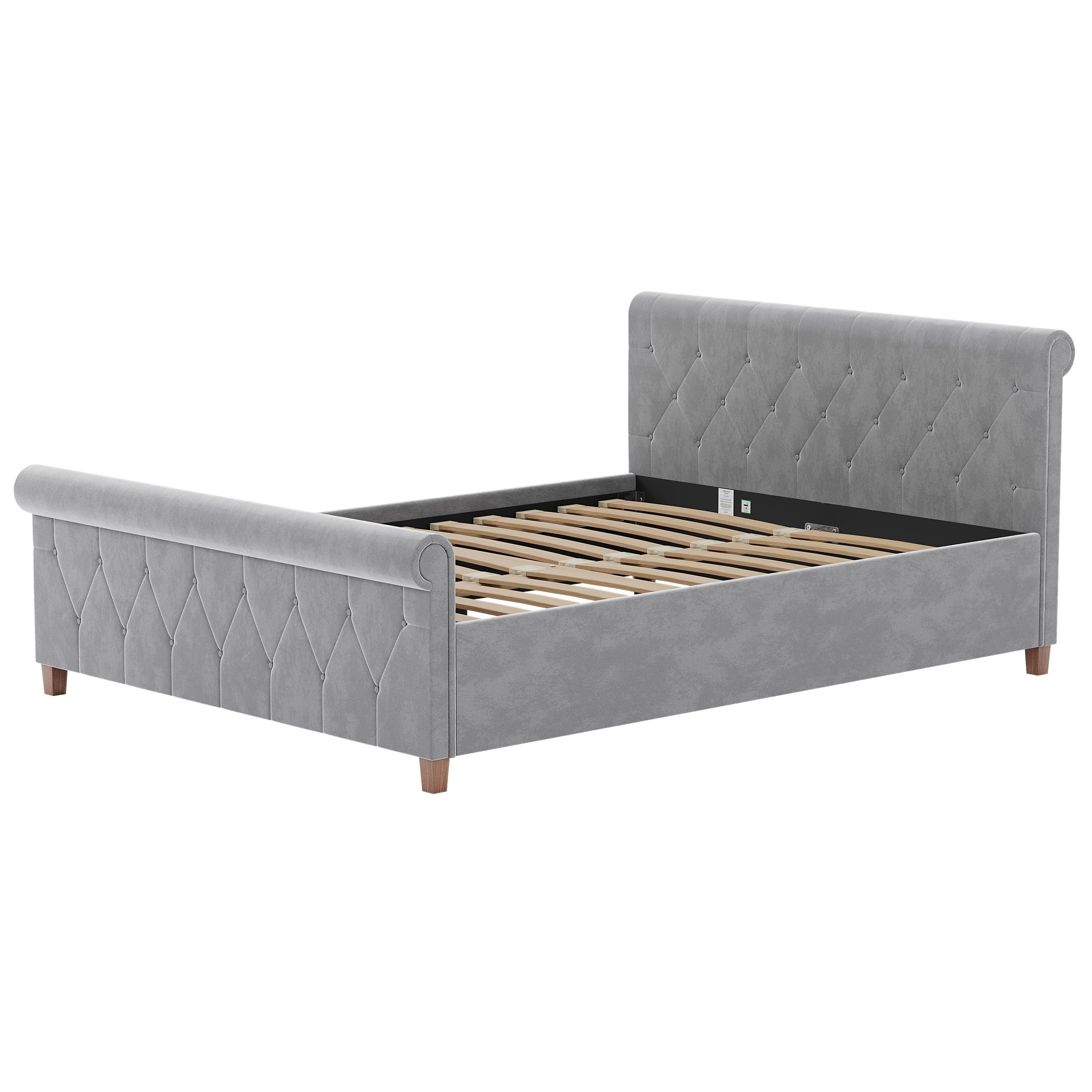 Vida Designs Vittorio Velvet King Size Bed - Light Grey