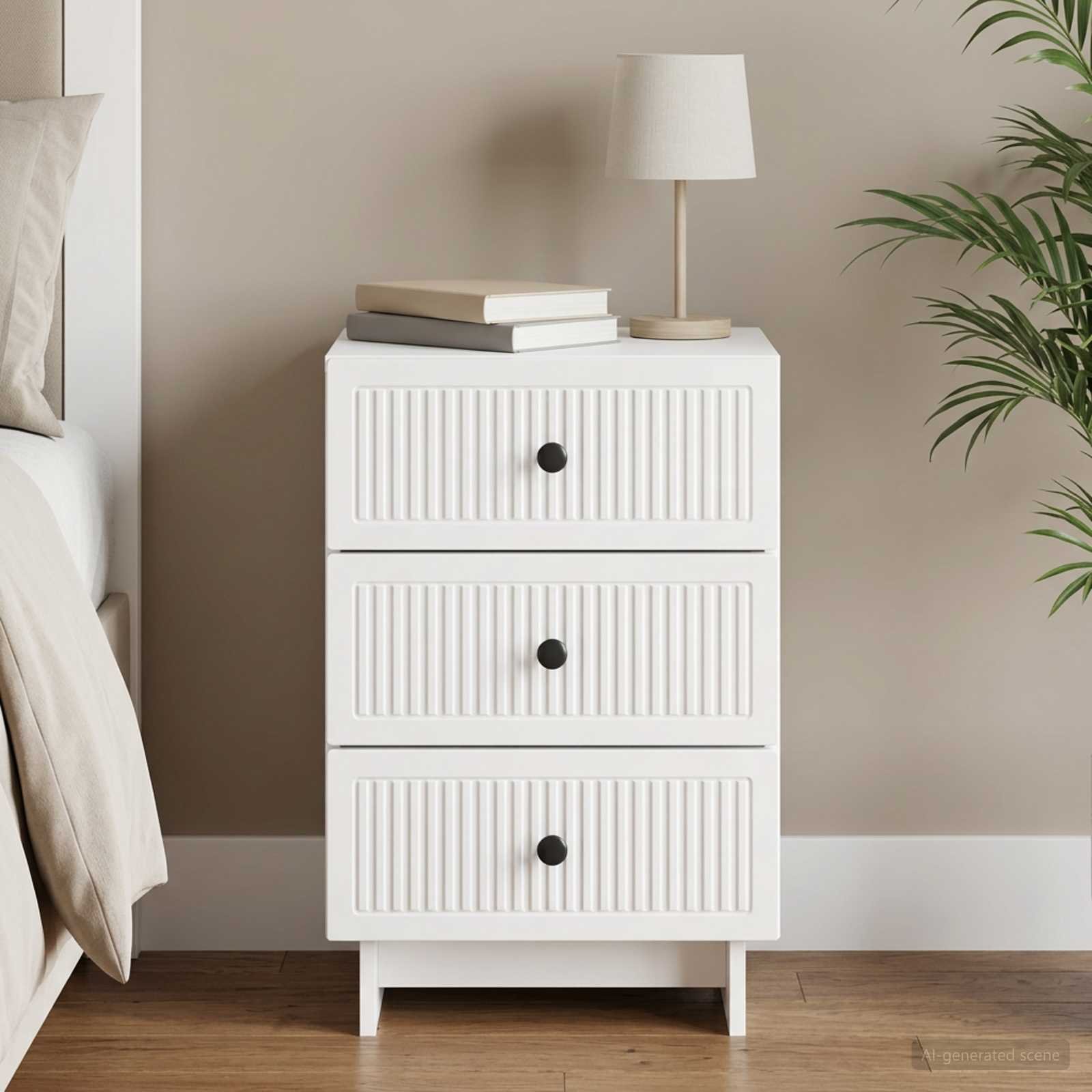 Walplus 1 Drawer Bedside Cabinet - High Gloss White - 43 x 41 x 66.5 cm