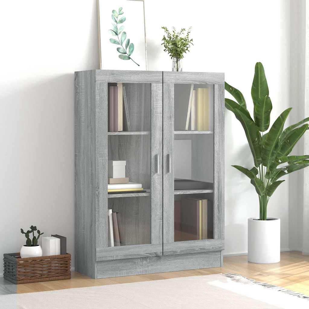 Walplus 3 Compartment Display Cabinet - Grey and Oak - 82.5 x 30.5 x 115 cm