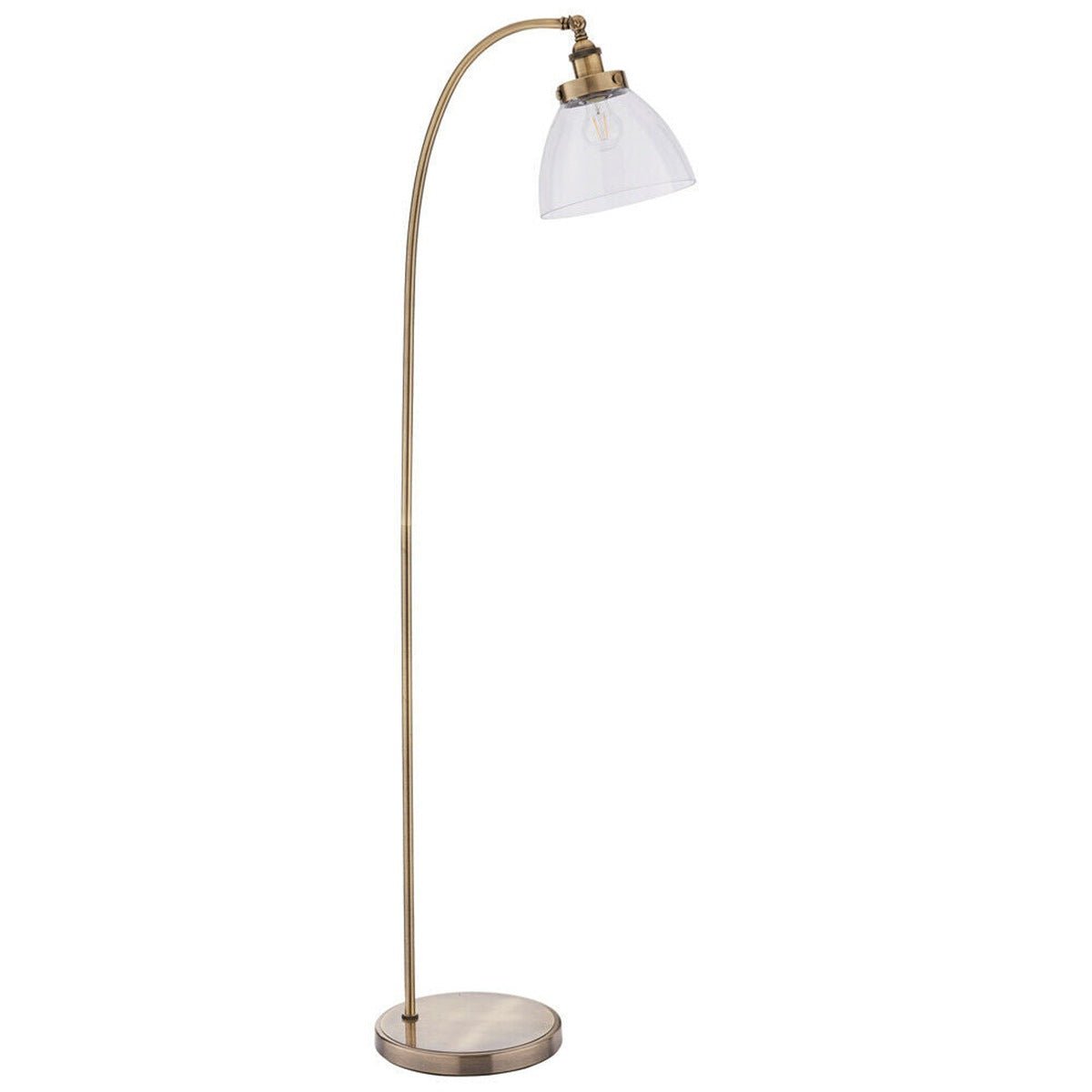 Loops Direct 152cm High Steel and Glass Floor Lamp - Antique Brass