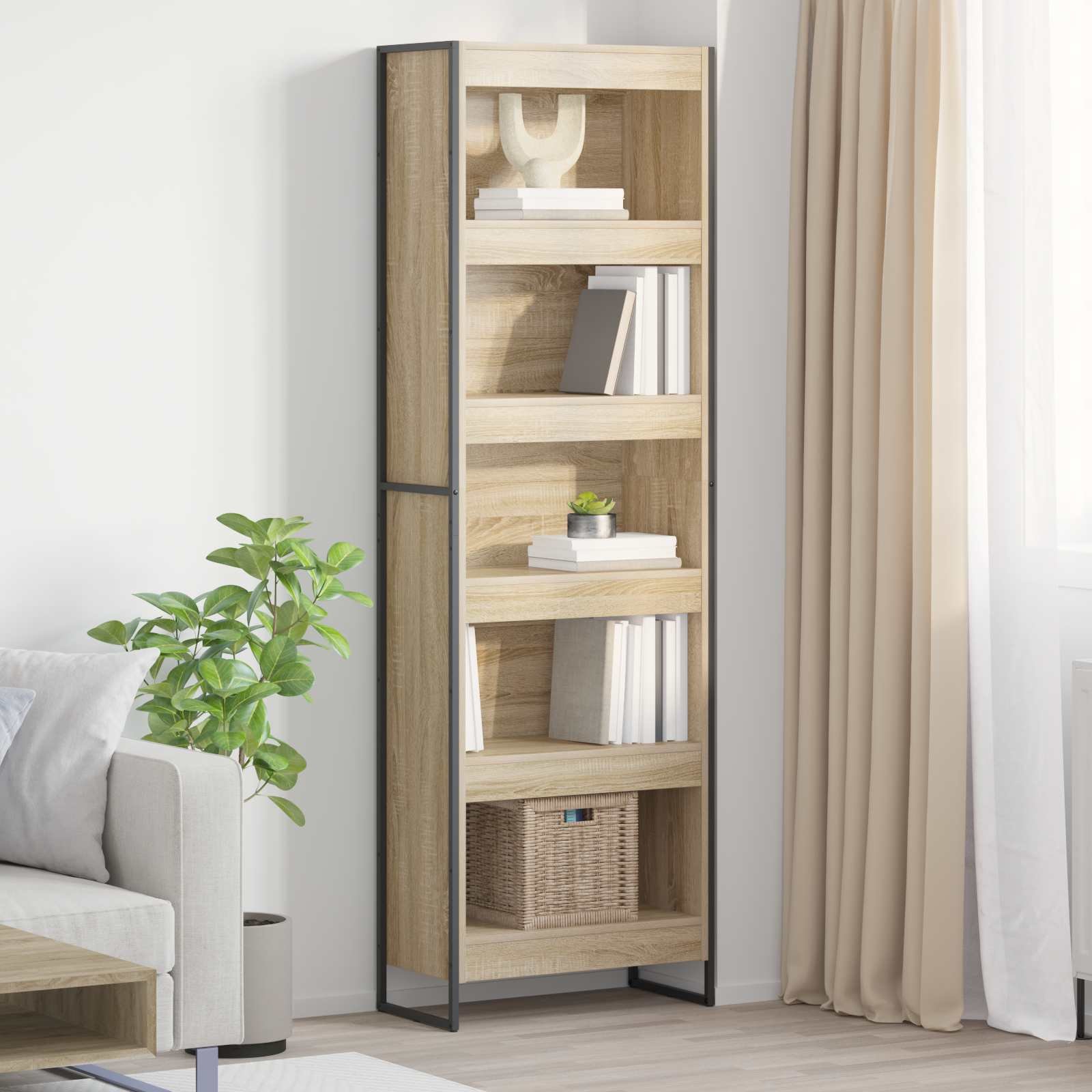 Walplus Engineered Wood Book Cabinet - Light Oak - 60 x 30 x 189.5 cm