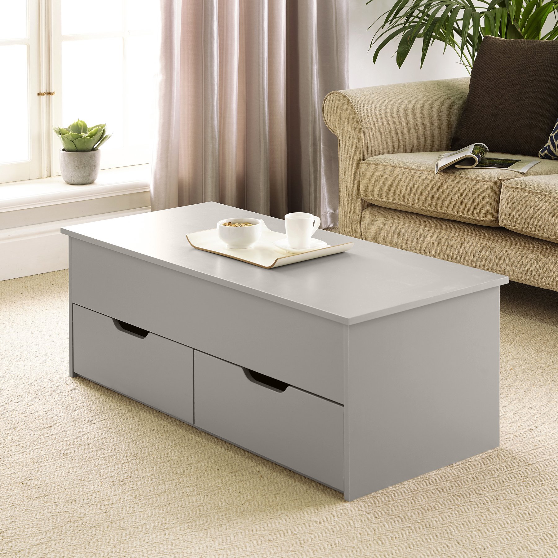Home Source Bruges 2 Drawer Lift Up Coffee Table - Grey