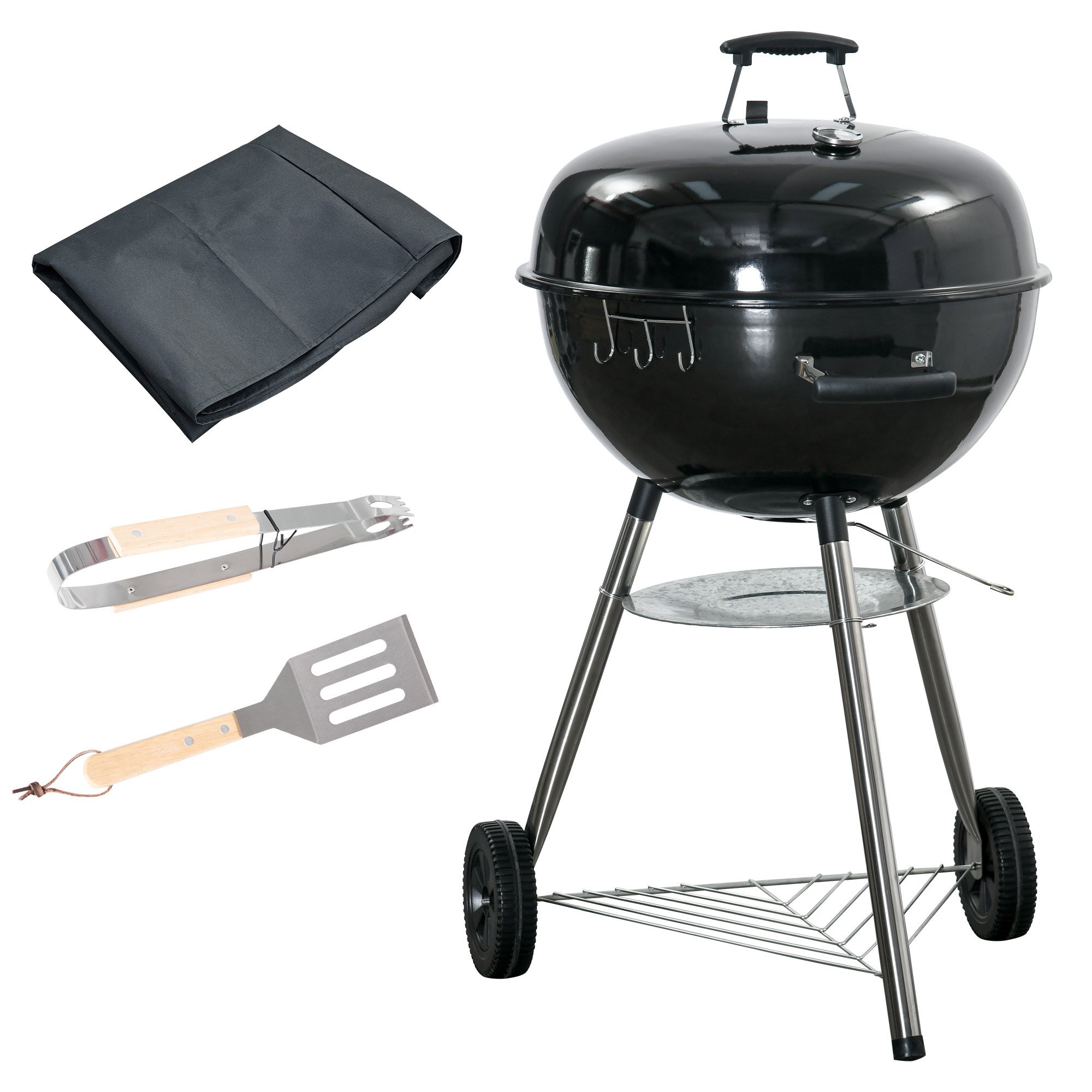 Outsunny Charcoal Iron Kettle Barbecue - Black