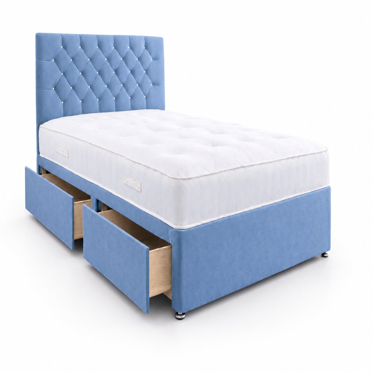 Comfy Deluxe 4ft6 Double      2 Drawer Velvet  Divan Bed Set -  Sky Blue